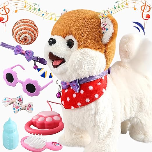 Walking Dog Toy for Kid Girl Puppy Toy Licking Barking with Leash