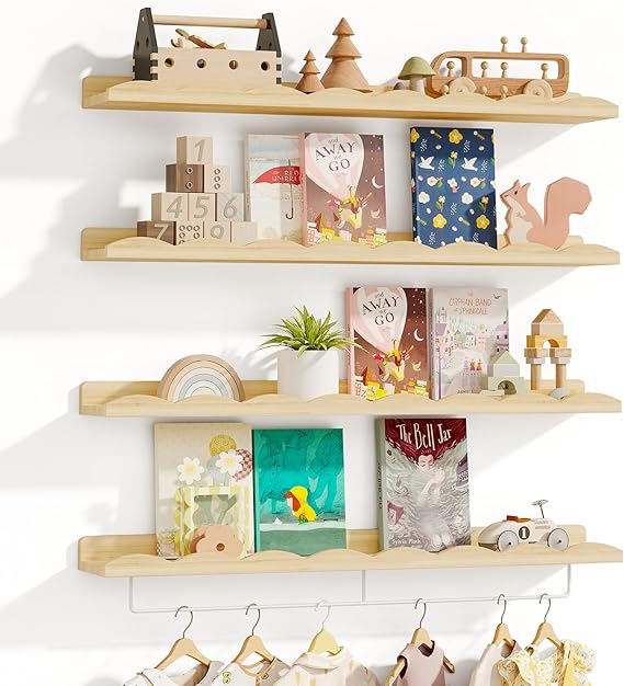 Nursery Shelves, 16.5 Inch Floating Bookshelves for Wall Set of 4