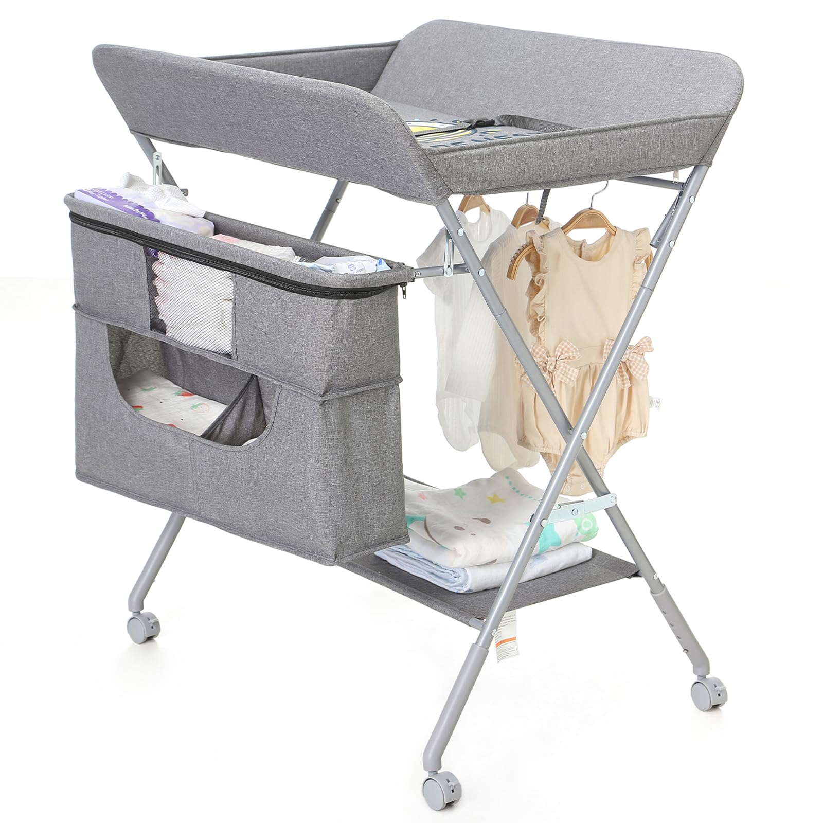 Adjustable Height Baby Changing Table with Wheels