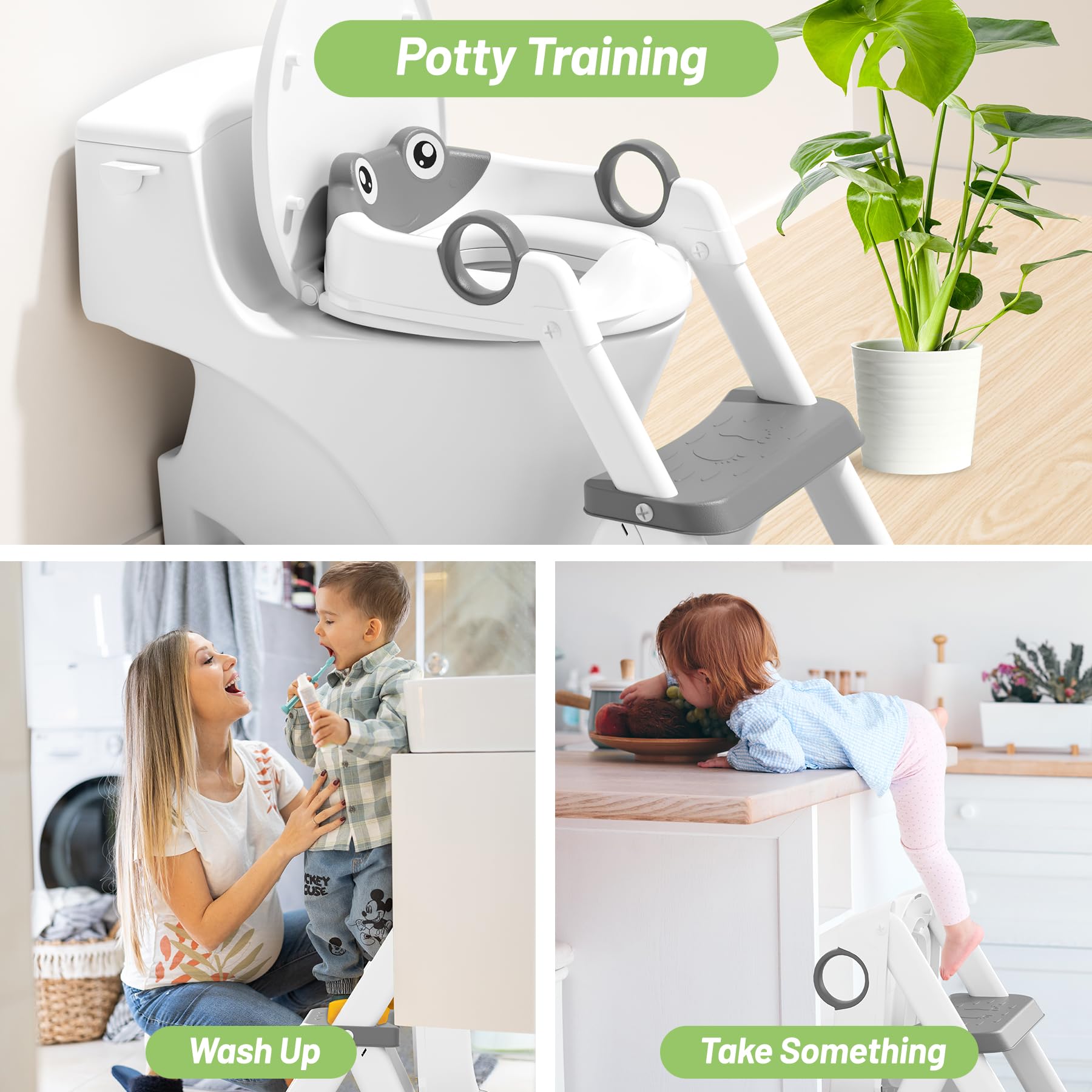 Rabb 1st Frog Potty Training Seat, Upgrade Toddler Toilet Seat for Kids Boys Girls, 2 in 1 Potty Training Toilet for Kids, Splash Guard Anti-Slip Pad Step Stool