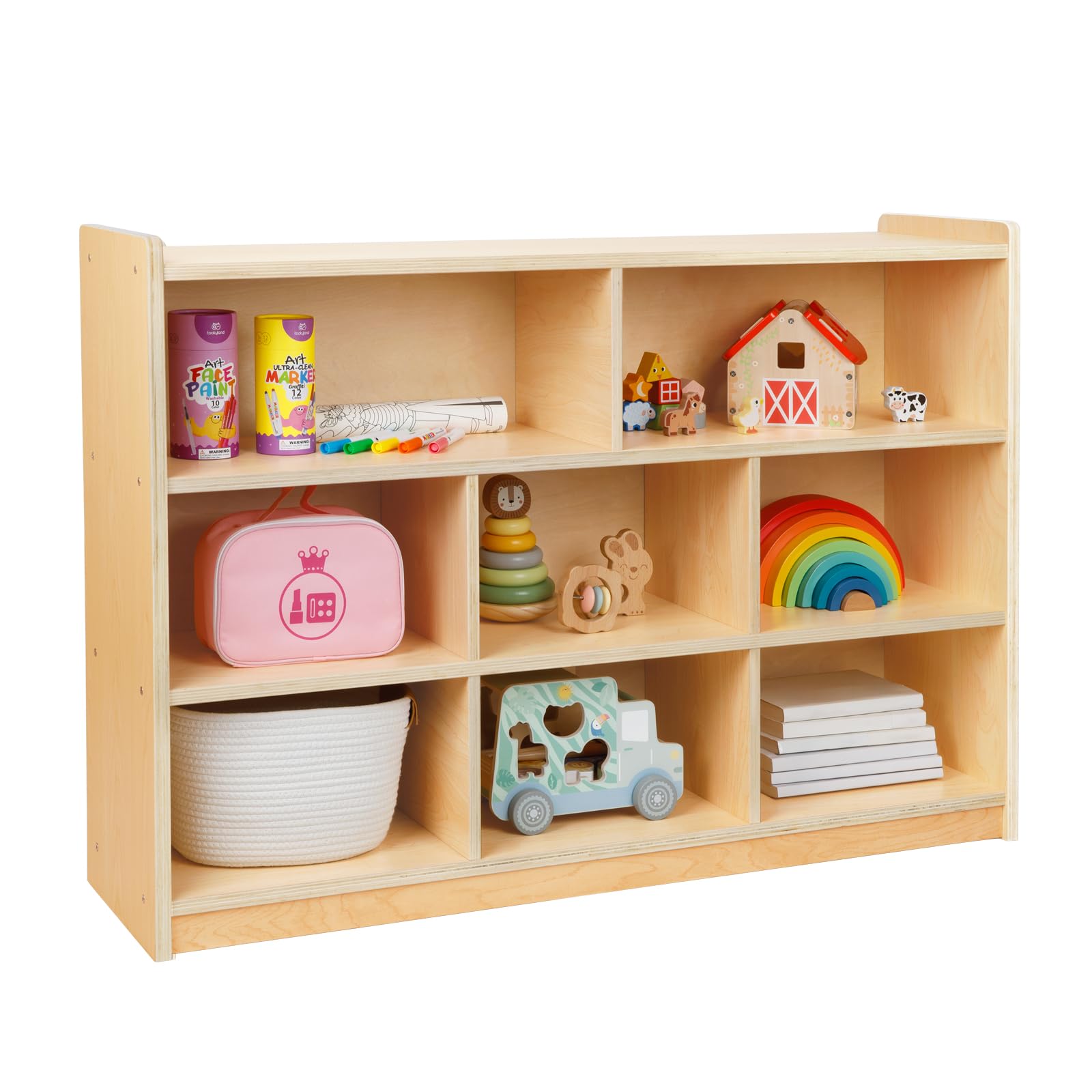 Montessori Toy Shelf, 35.4" H, 3-Tier Toy Storage Organizer with 8 Cubby