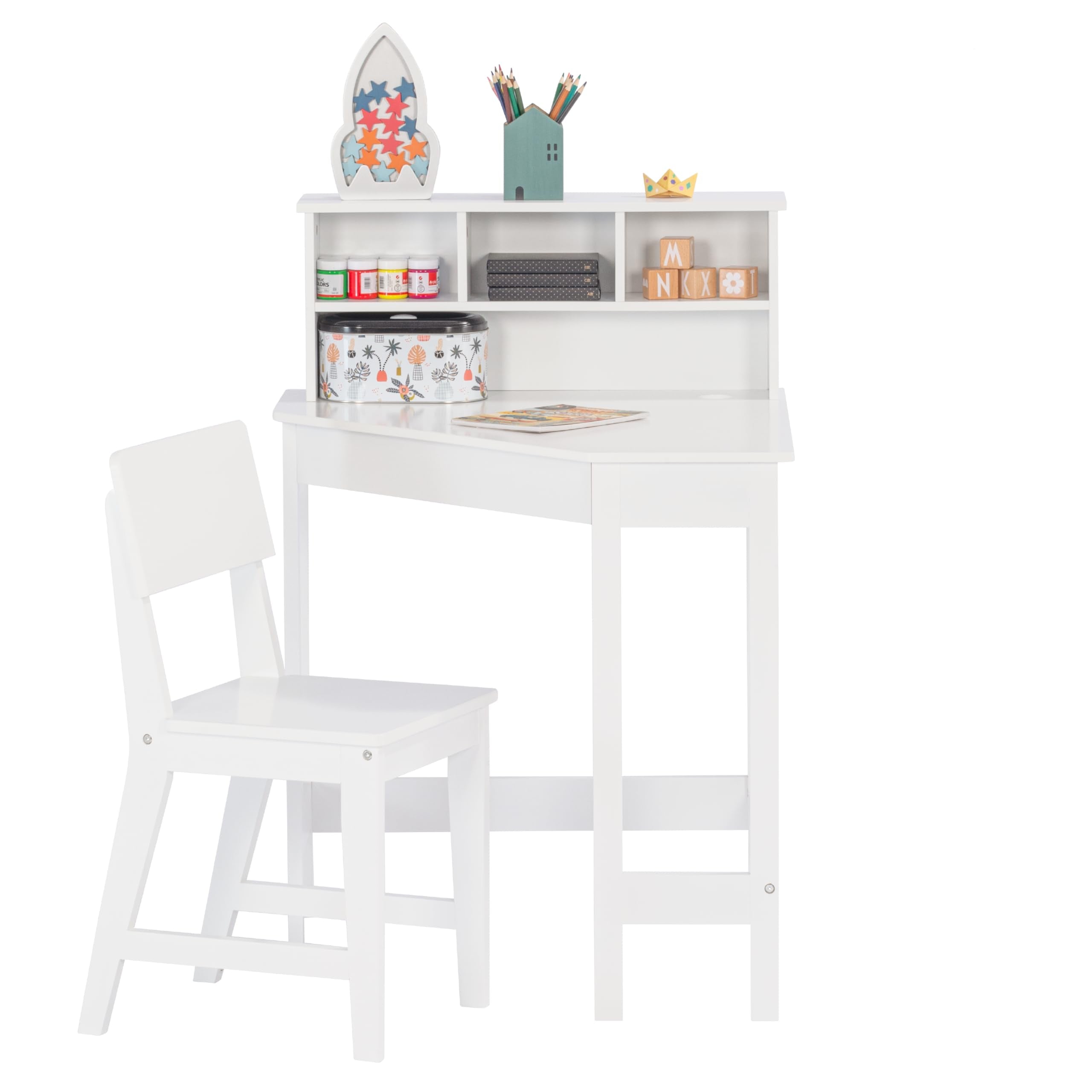 Desk, Kids Corner Desk and Chair Set, Children Study Table