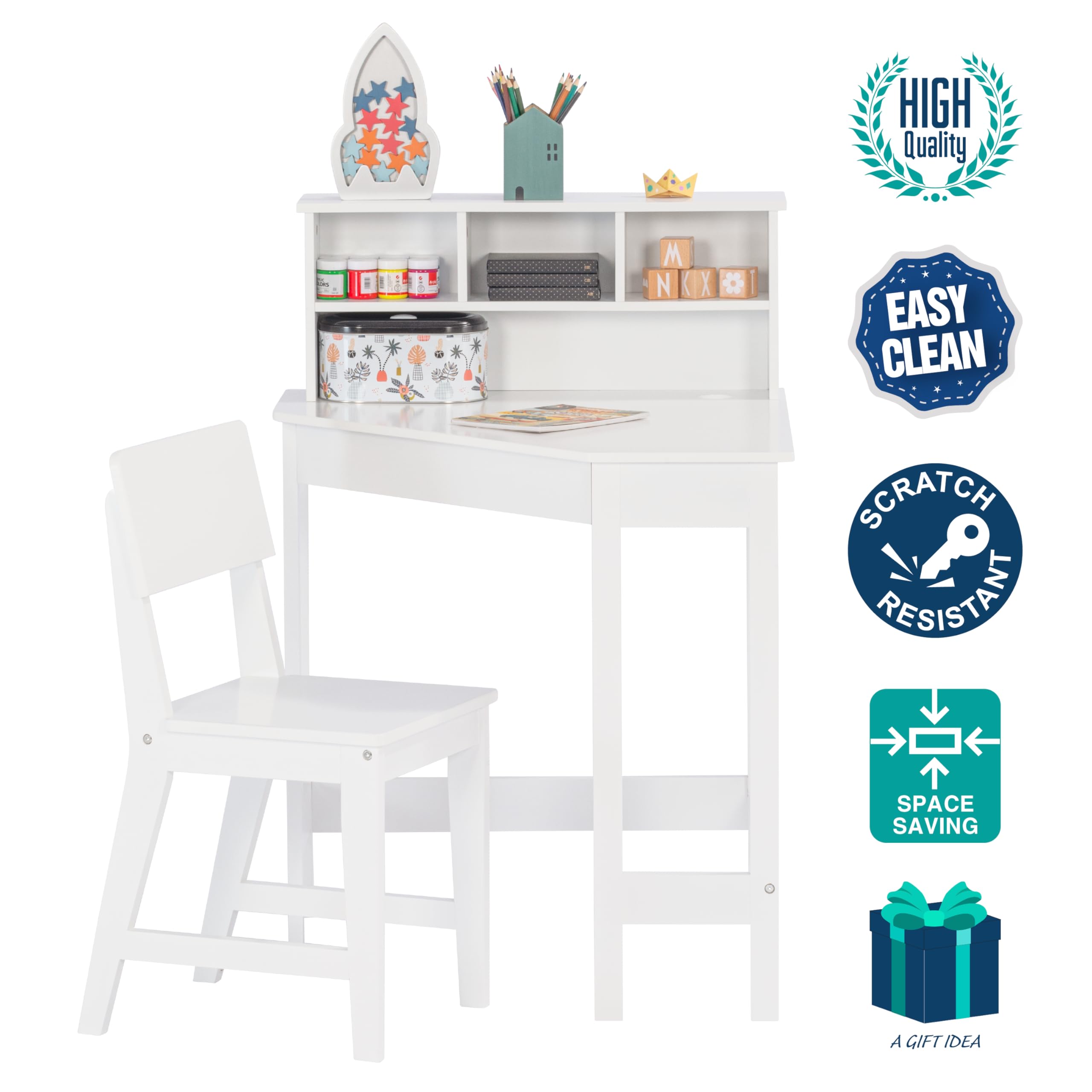 Kids Corner Desk and Chair Set with Storage