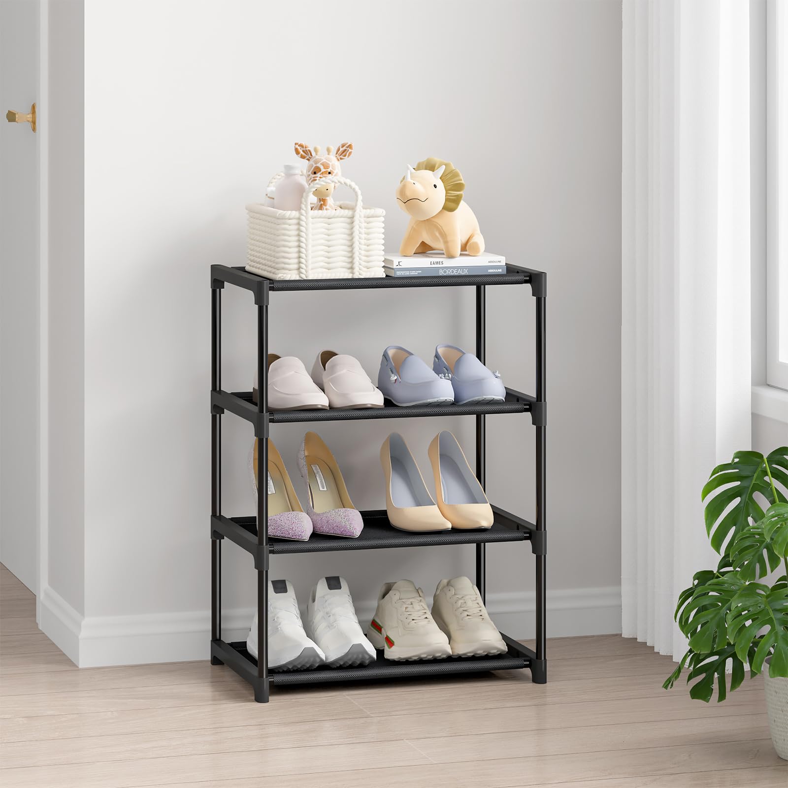 r 4 Tier Small Shoe Rack, Narrow Stackable Kids Toddler