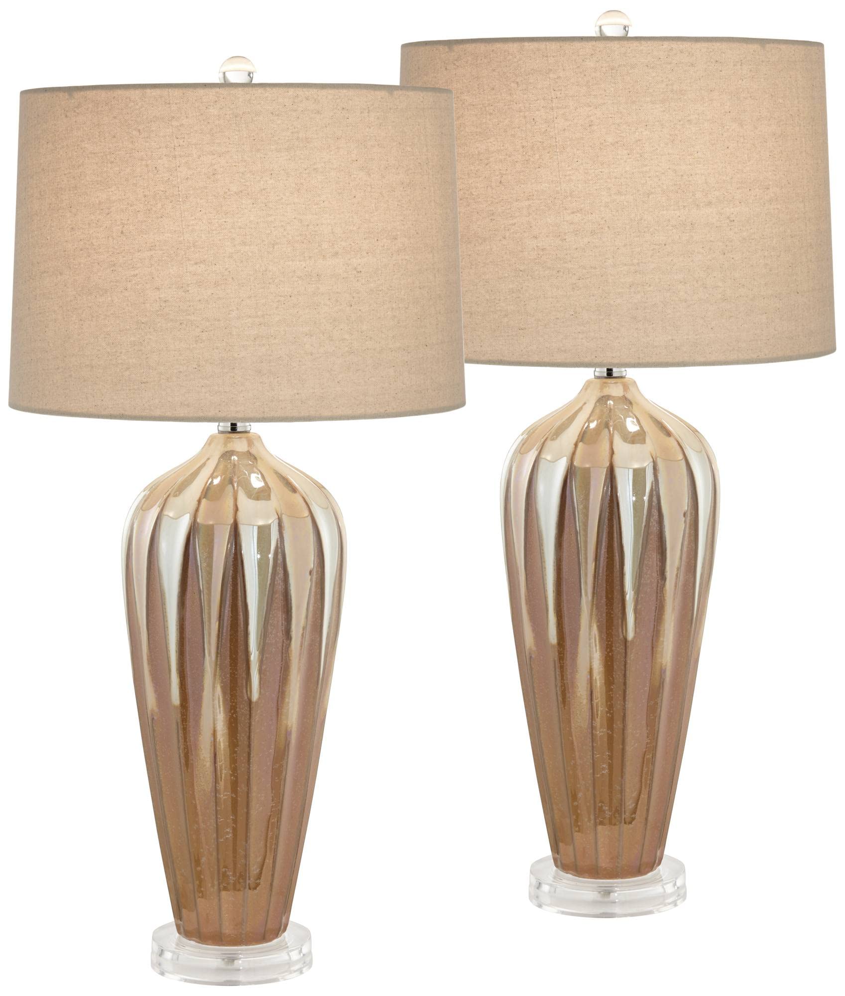 Handcrafted Ceramic Table Lamps Set of 2 with Ivory Drip Glaze