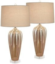 Handcrafted Ceramic Table Lamps Set of 2 with Ivory Drip Glaze