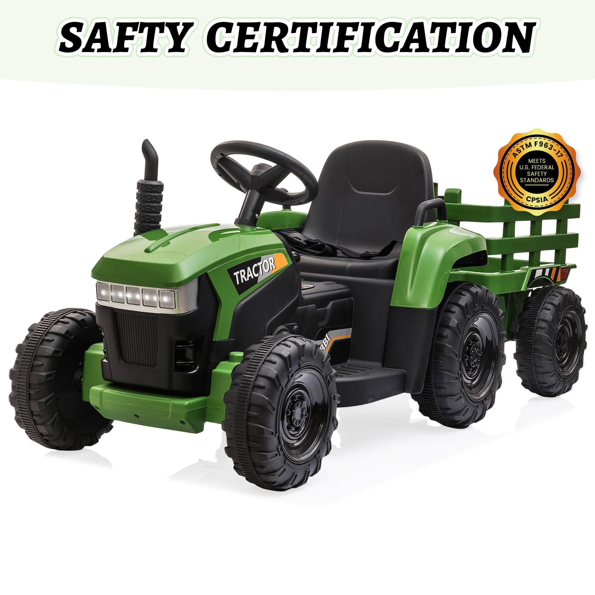 12V Electric Ride-On Tractor with Trailer for Kids