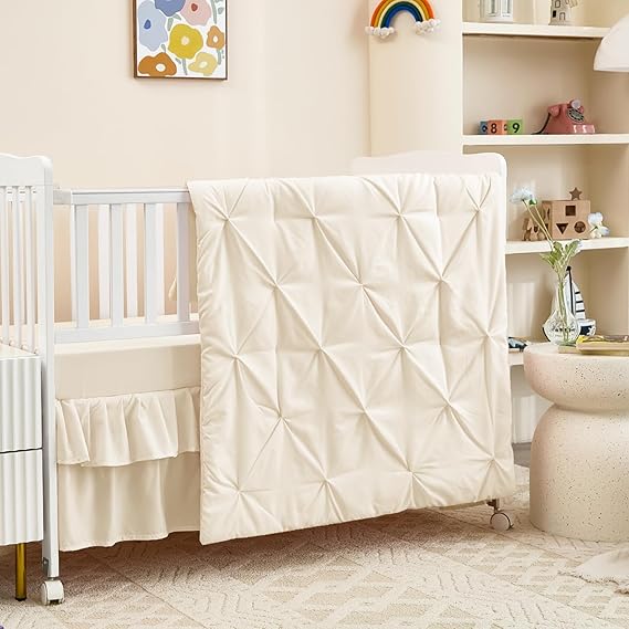 3-Piece Tufted Ruffle Crib Bedding Set for Girls