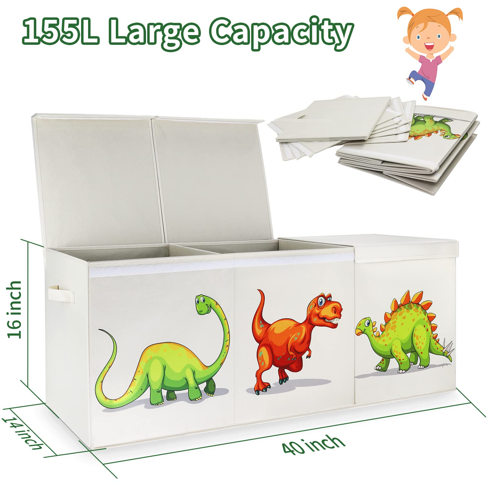 Large Toy Chest Storage Bin with Removable Divider