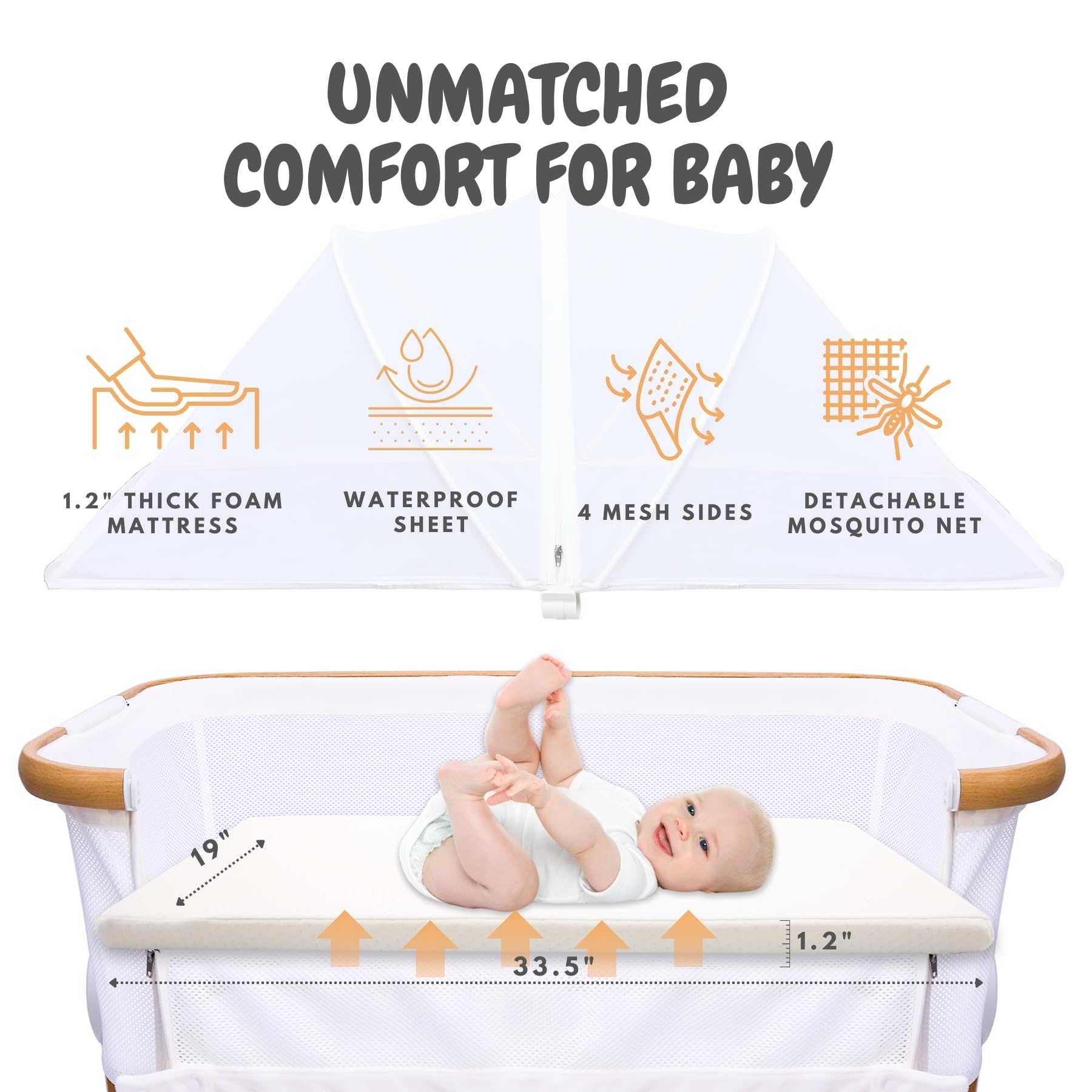 Baby Bassinet Bedside Sleeper 2 in 1 with Wheels