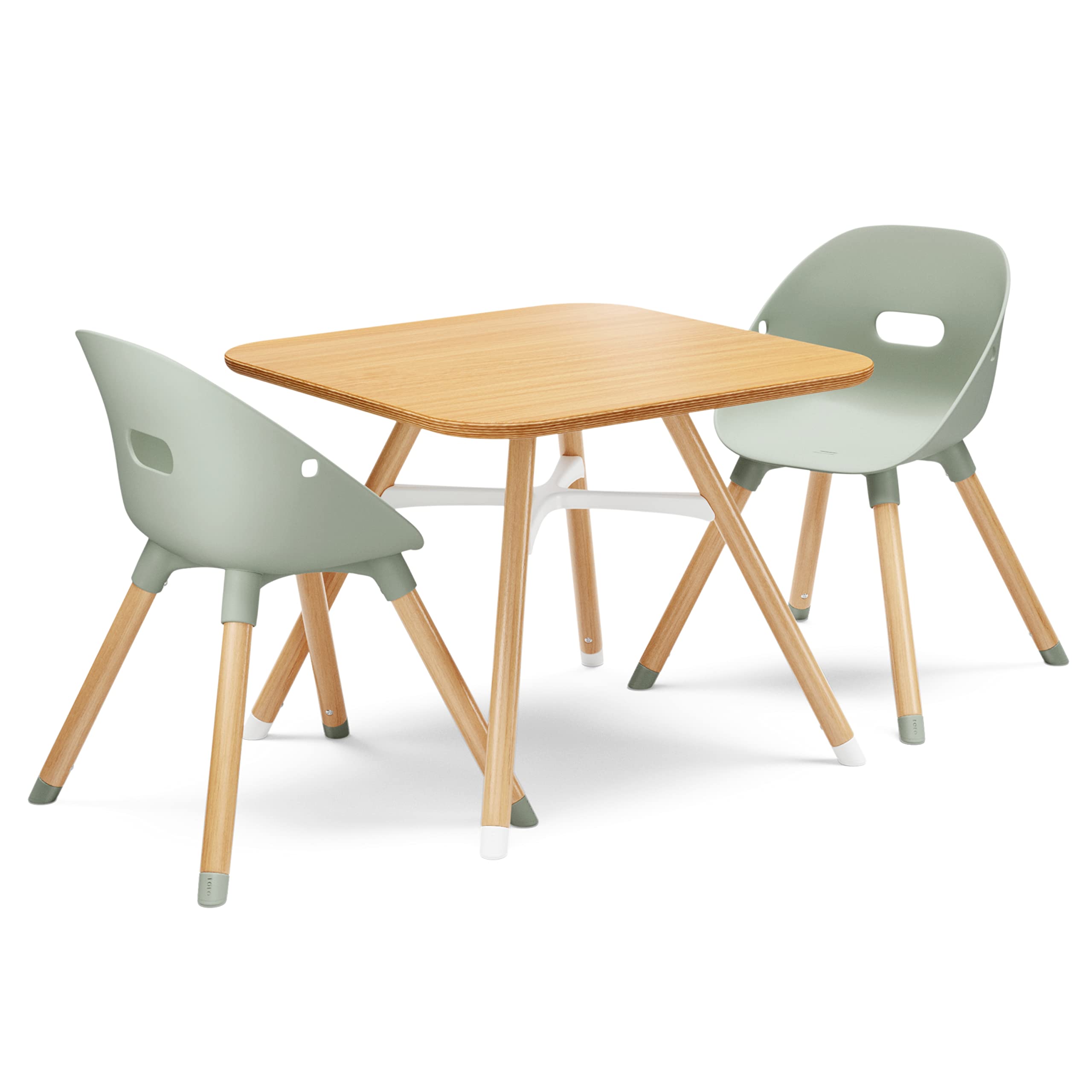 Lalo The Play Kit - Kids Table & Chairs Set with Sustainably Sourced Wood Table & 2 Non-Toxic Bucket Seat Chairs - Safe & Comfortable - Natural/Sage