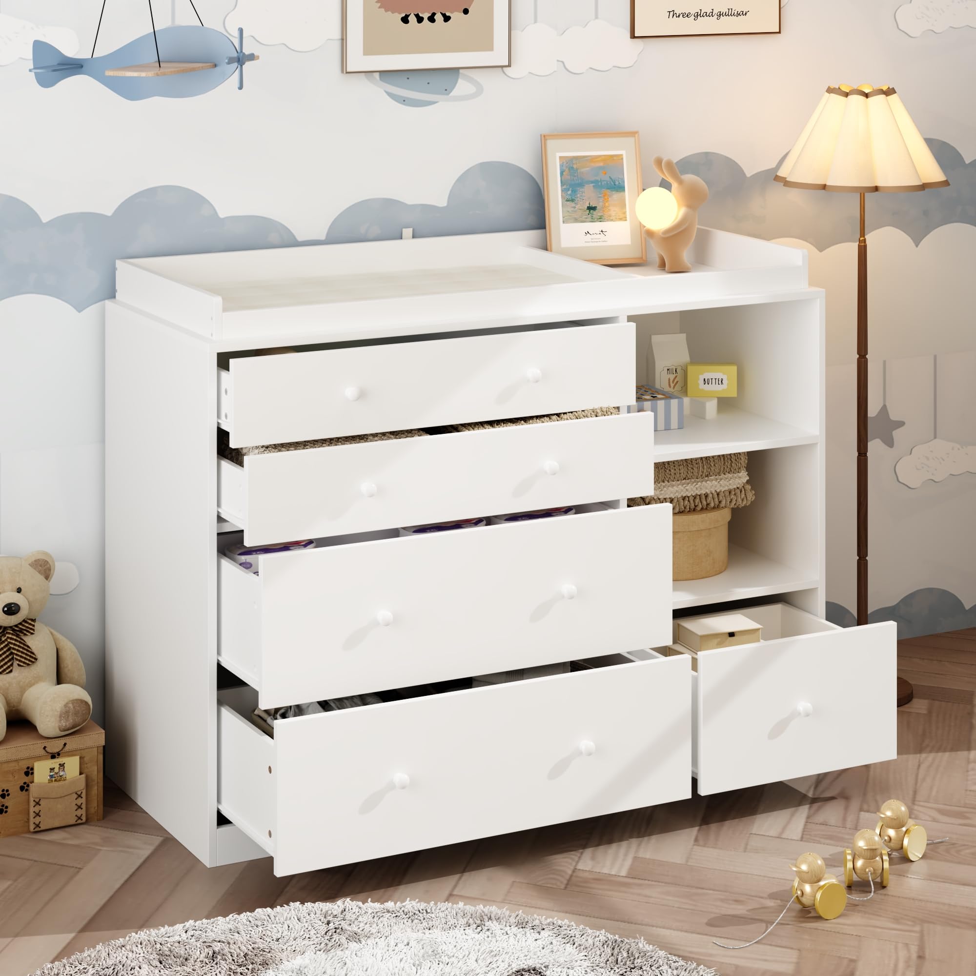 Nursery Dresser with Baby Changing Table and 5 Drawers