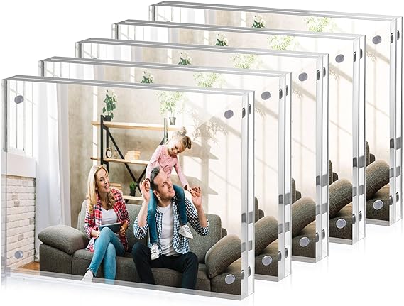 5 Pack 5 x 7 Acrylic Picture Frames, Double Sided Magnetic Photo Frames Self Standing