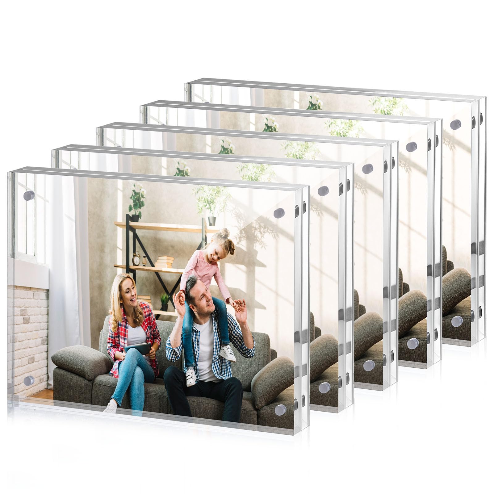 5 Pack 5 x 7 Acrylic Picture Frames, Double Sided Magnetic Photo Frames Self Standing