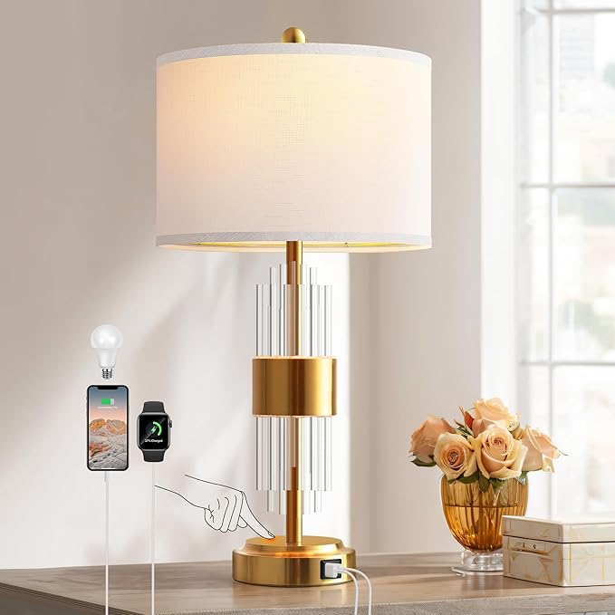 Table Lamps for Bedroom Set of 2 with Nightlight, Modern Bedside