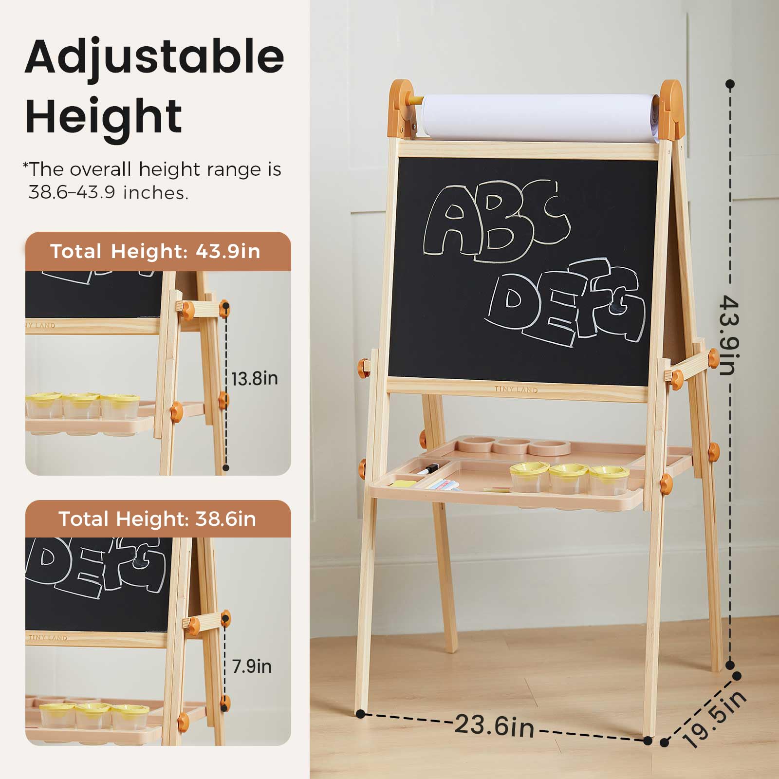 Double-Sided Magnetic Wooden Kids Art Easel with Paper Roll