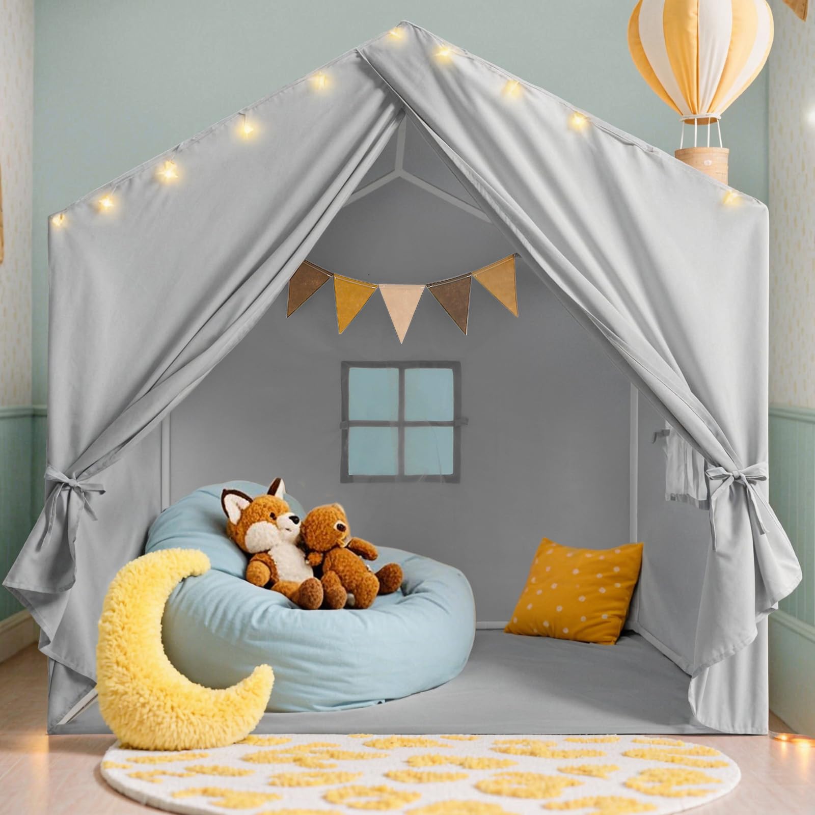 Kids Play Tent with Star Lights 52x35x51 Inches Gray