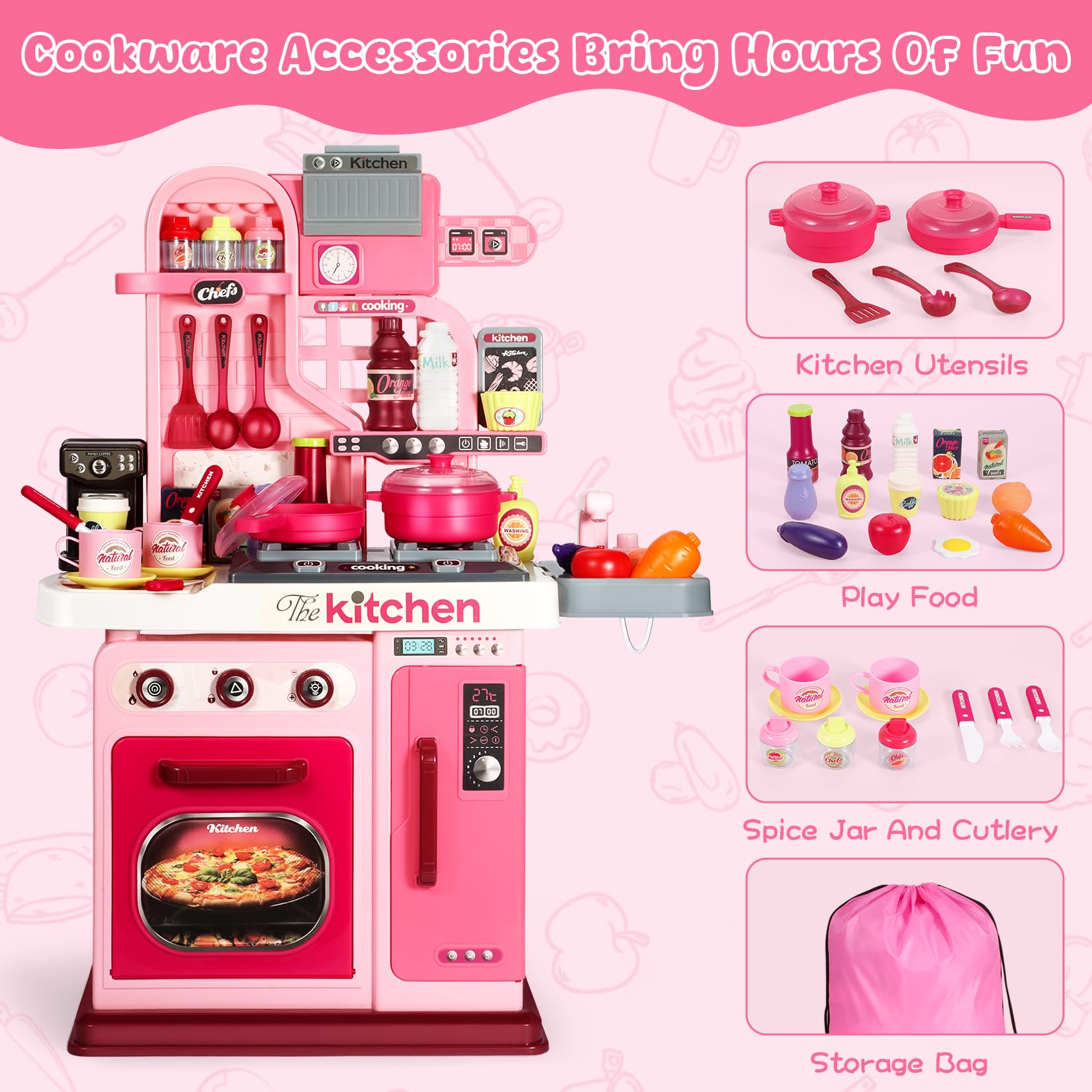 Kids Kitchen Playset with Sound Light and Water Sink