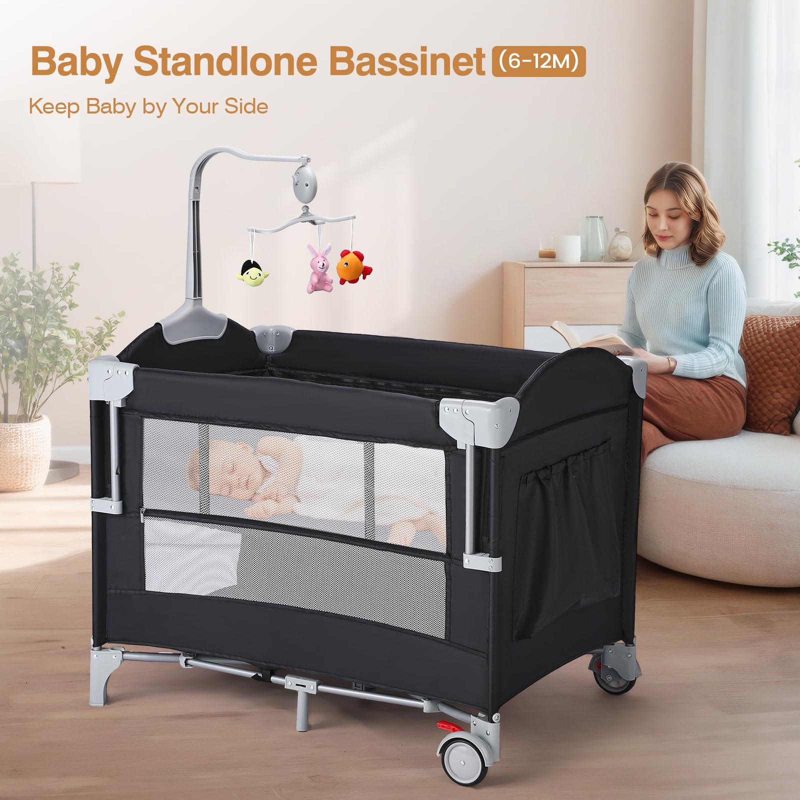 4-in-1 Pack and Play with Bassinet and Toy Bar