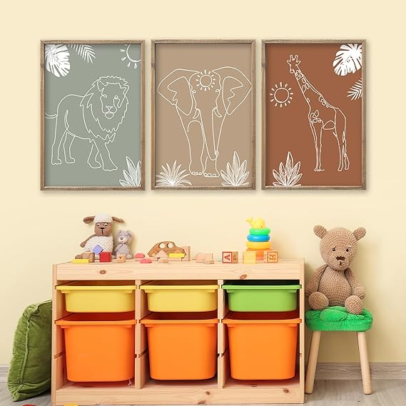 Nursery Wall Art Decor 11x16 Inch Set of 3 Wood Framed Cute Animal
