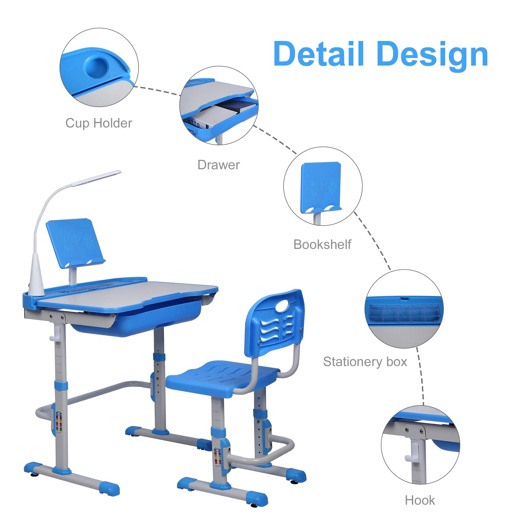 Kids Desk and Chair Set with Adjustable Height and Tilting Desktop