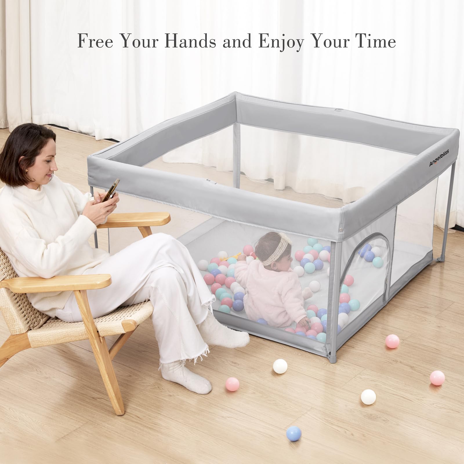 Baby Playpen 50x50 Portable Play Yard with Breathable Mesh