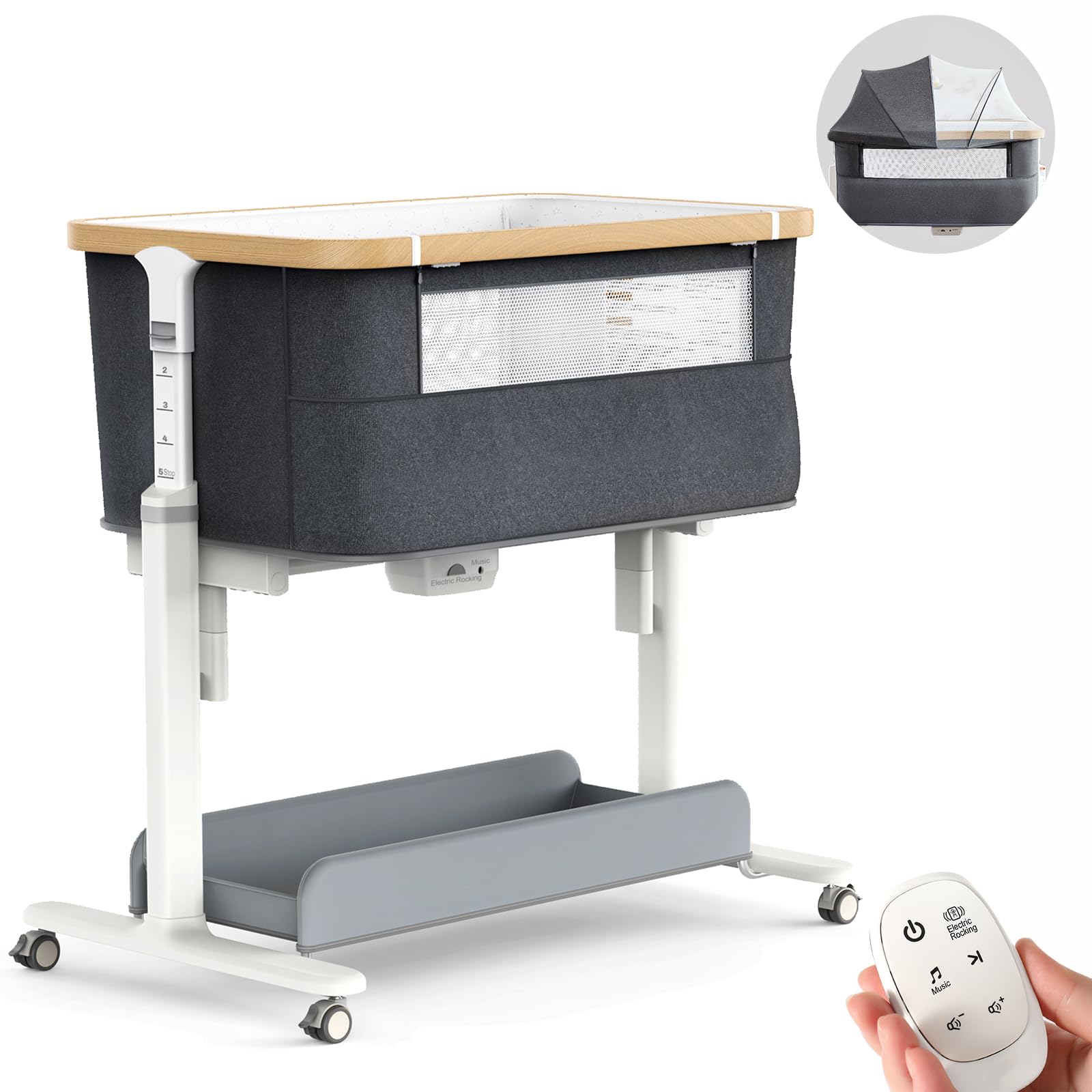 Electric Baby Bassinet with Rocking Motion and Mosquito Net
