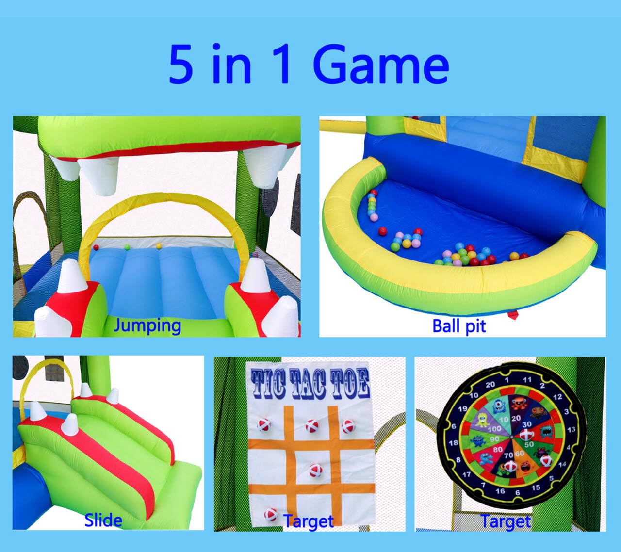 Dinosaur Inflatable Bounce House with Slide and Ball Pit