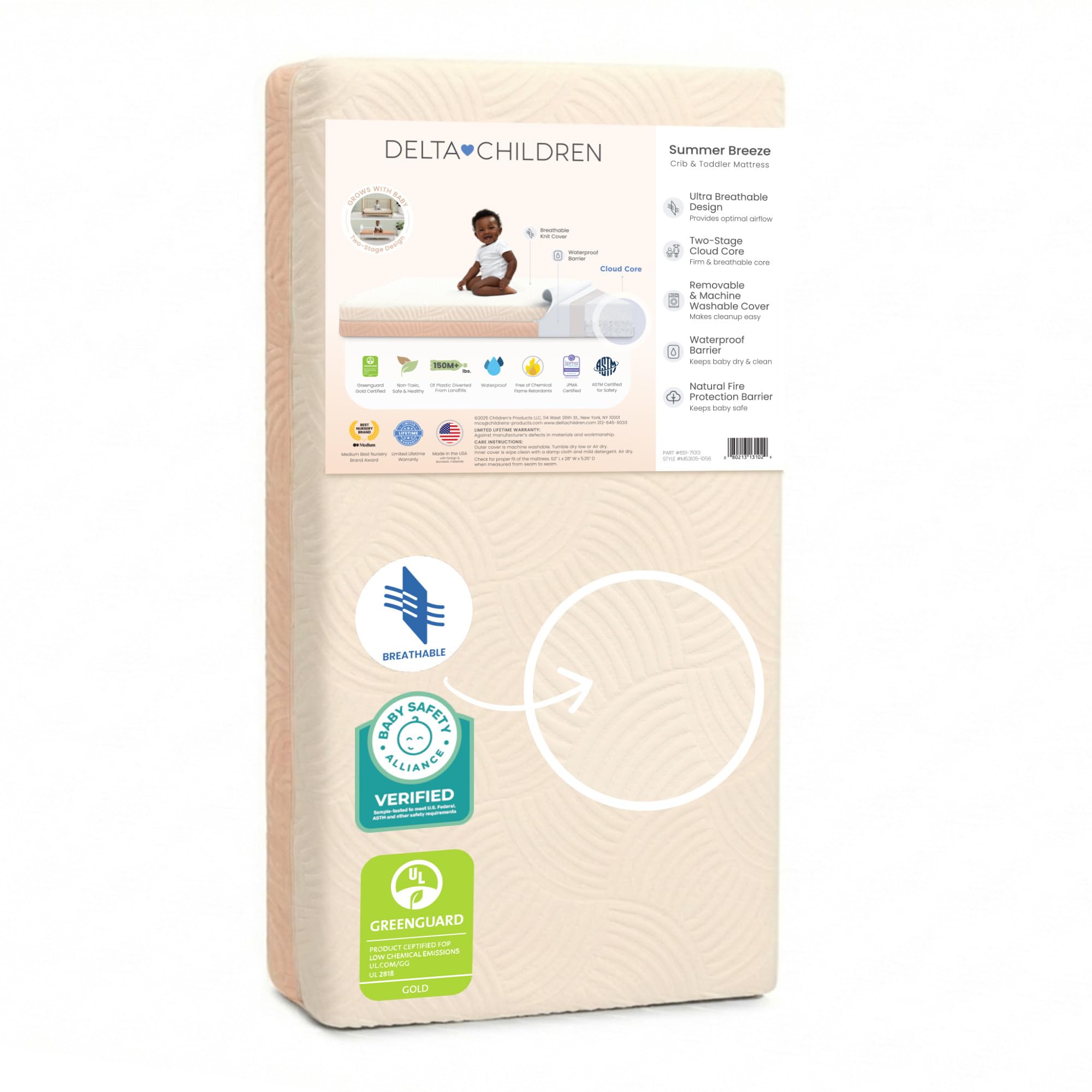 Breathable Crib and Toddler Mattress with Washable Cover