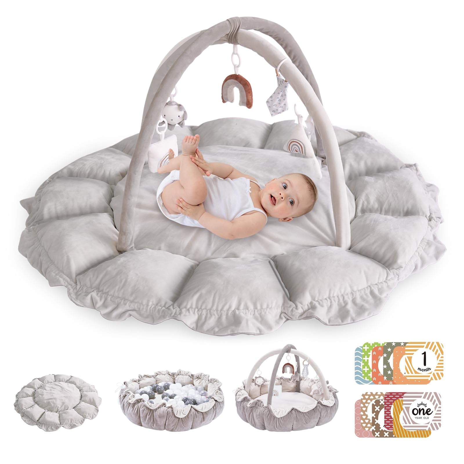 5-in-1 Convertible Baby Play Gym with 6 Toys, Tummy Time Mat