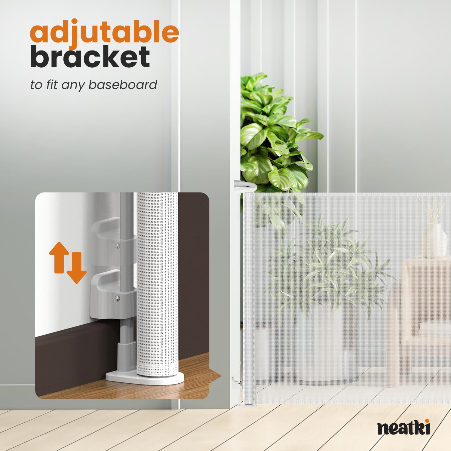 Retractable Baby Gate for Stairs with Double Lock System