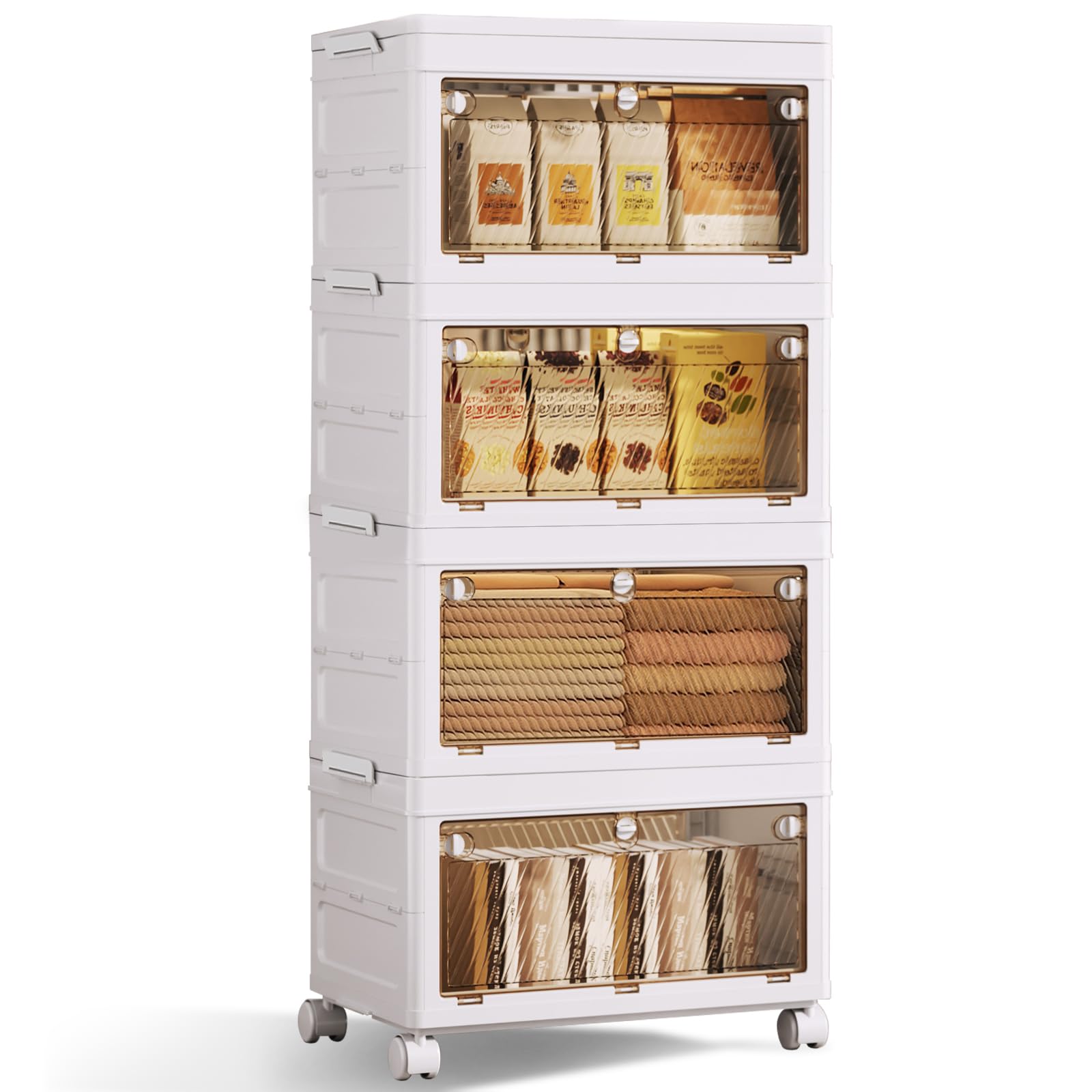 4-Tier Stackable Plastic Storage Bins with Drawers - 37QT Collapsible Organizer Containers