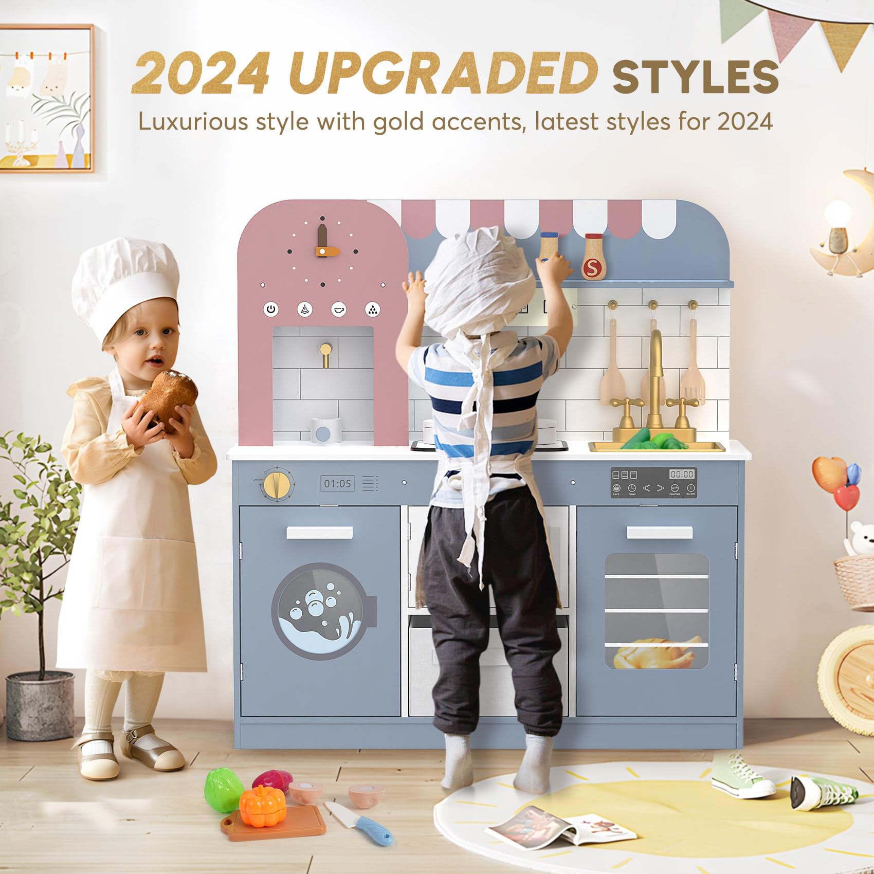 Wooden Kitchen Playset with Lights and Sounds