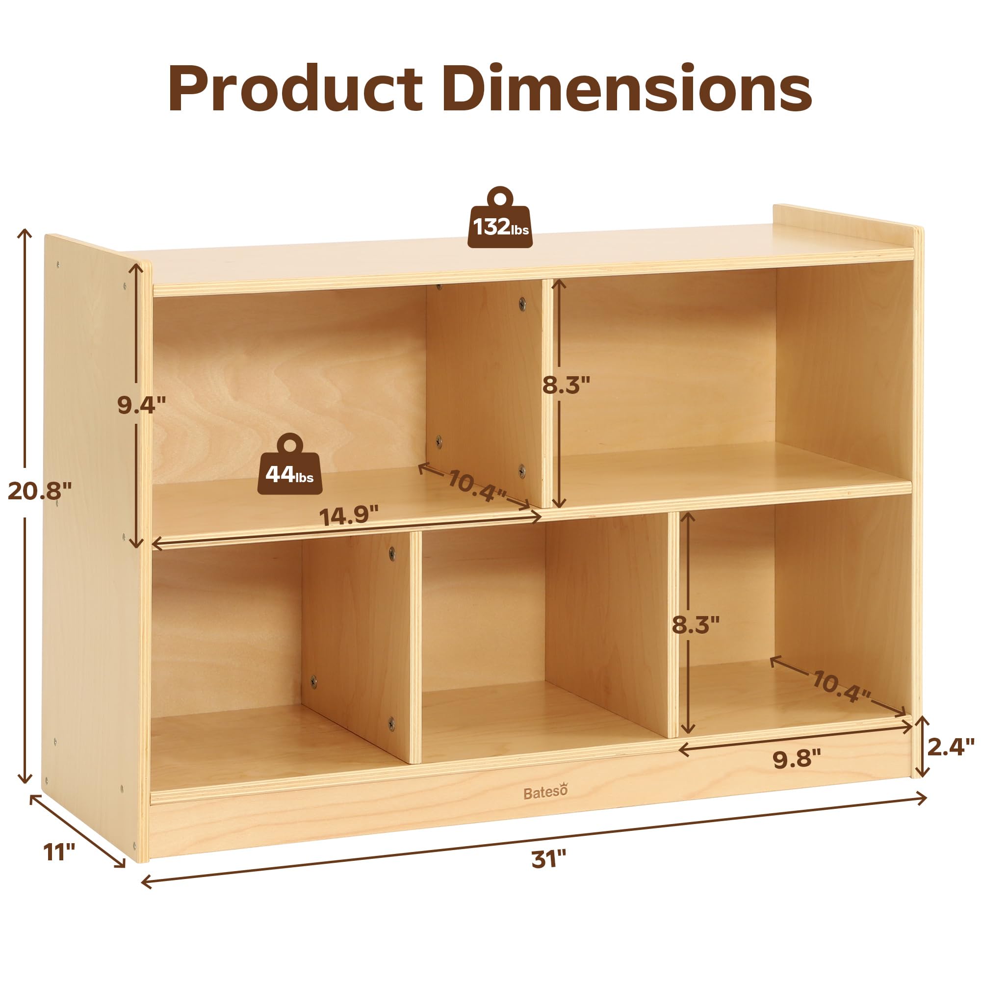 5-Section Wooden Kids Bookshelf Storage Organizer