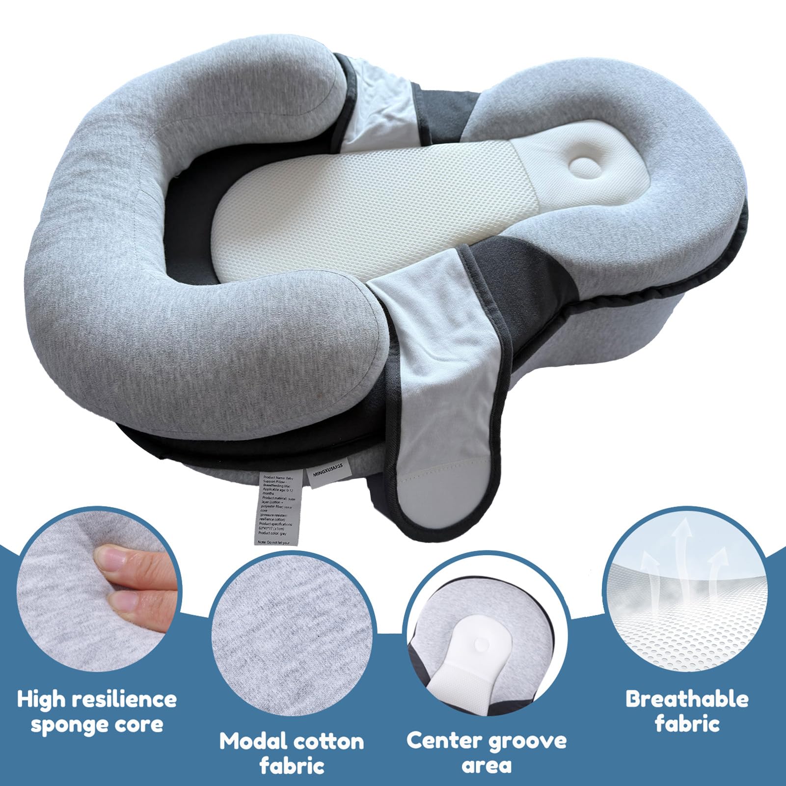 Natural Latex Nursing Pillow with Organic Cotton Cover