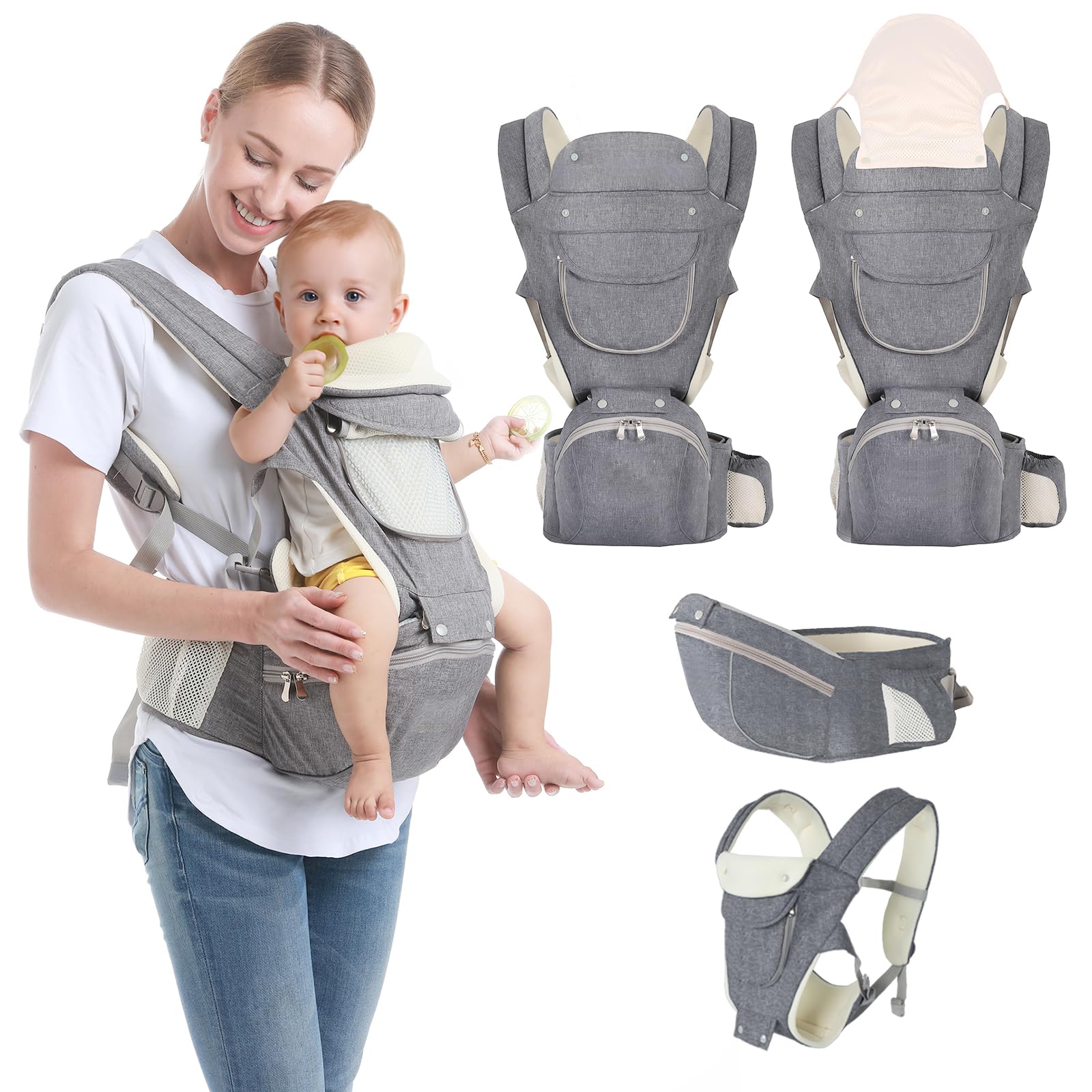 Baby Carrier, 6-in-1 Newborn to Toddler Carrier(7-50lbs), Front & Back Carrier