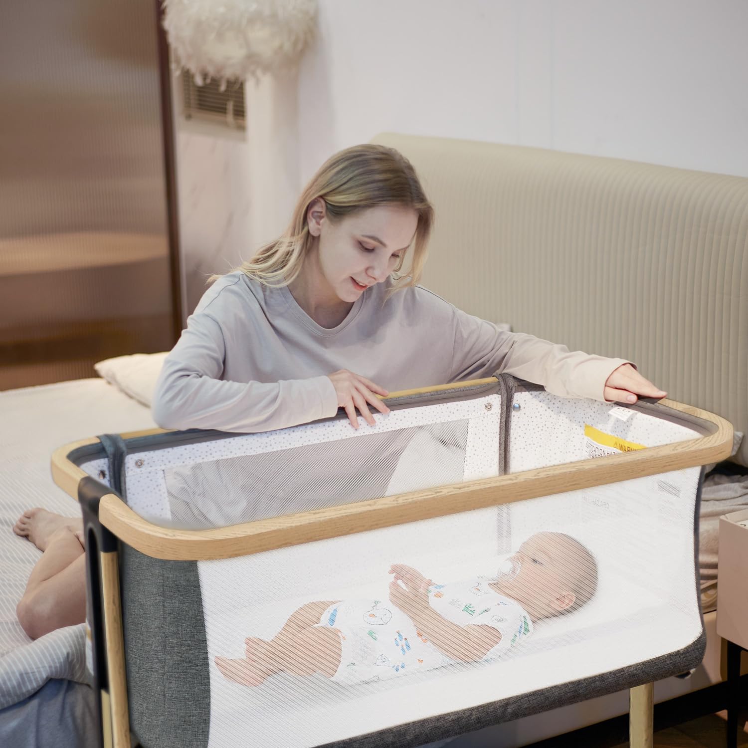 1 Baby Bassinets,All-mesh Bedside Sleeper,Baby Cradle with Storage