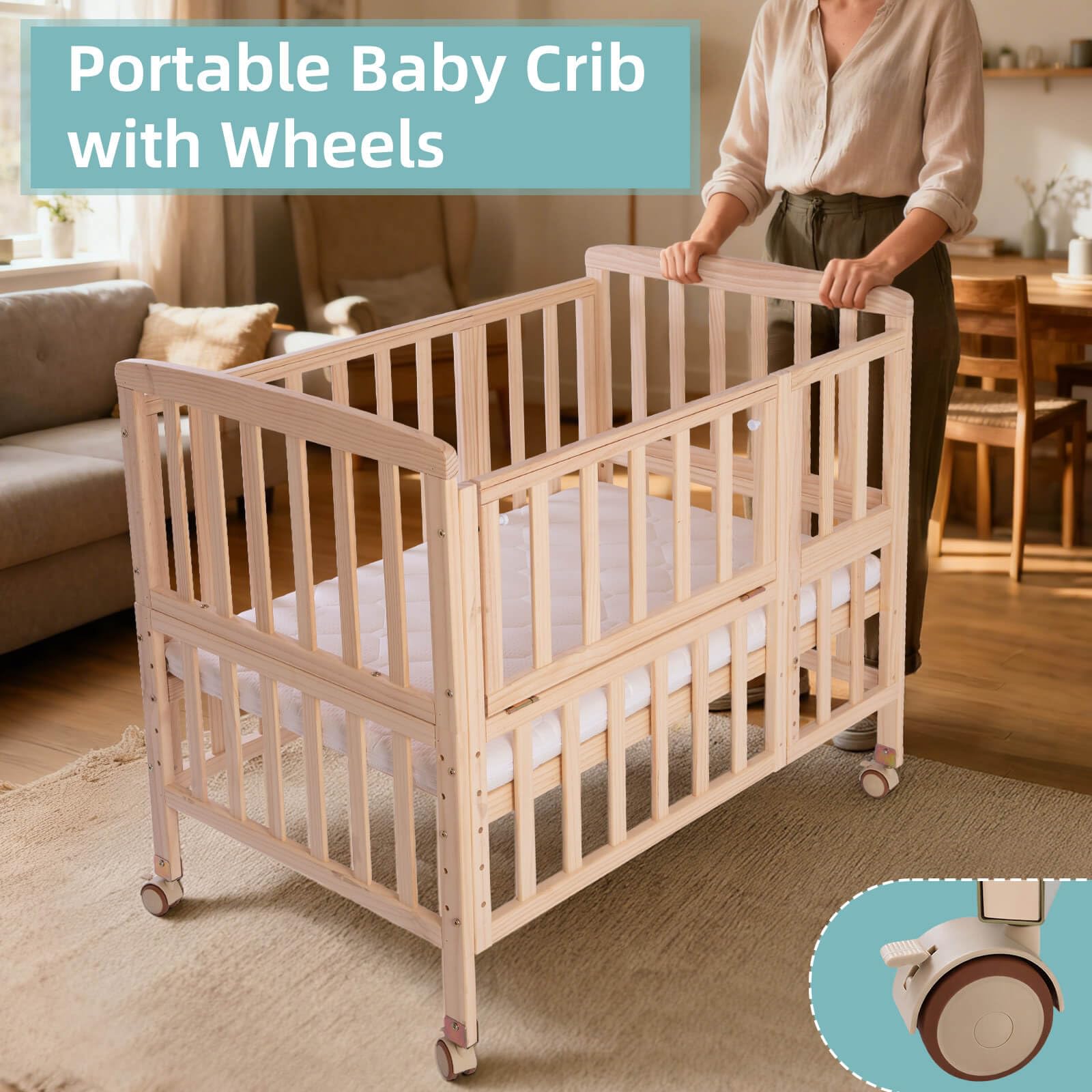 Portable Mini Baby Crib with Mattress