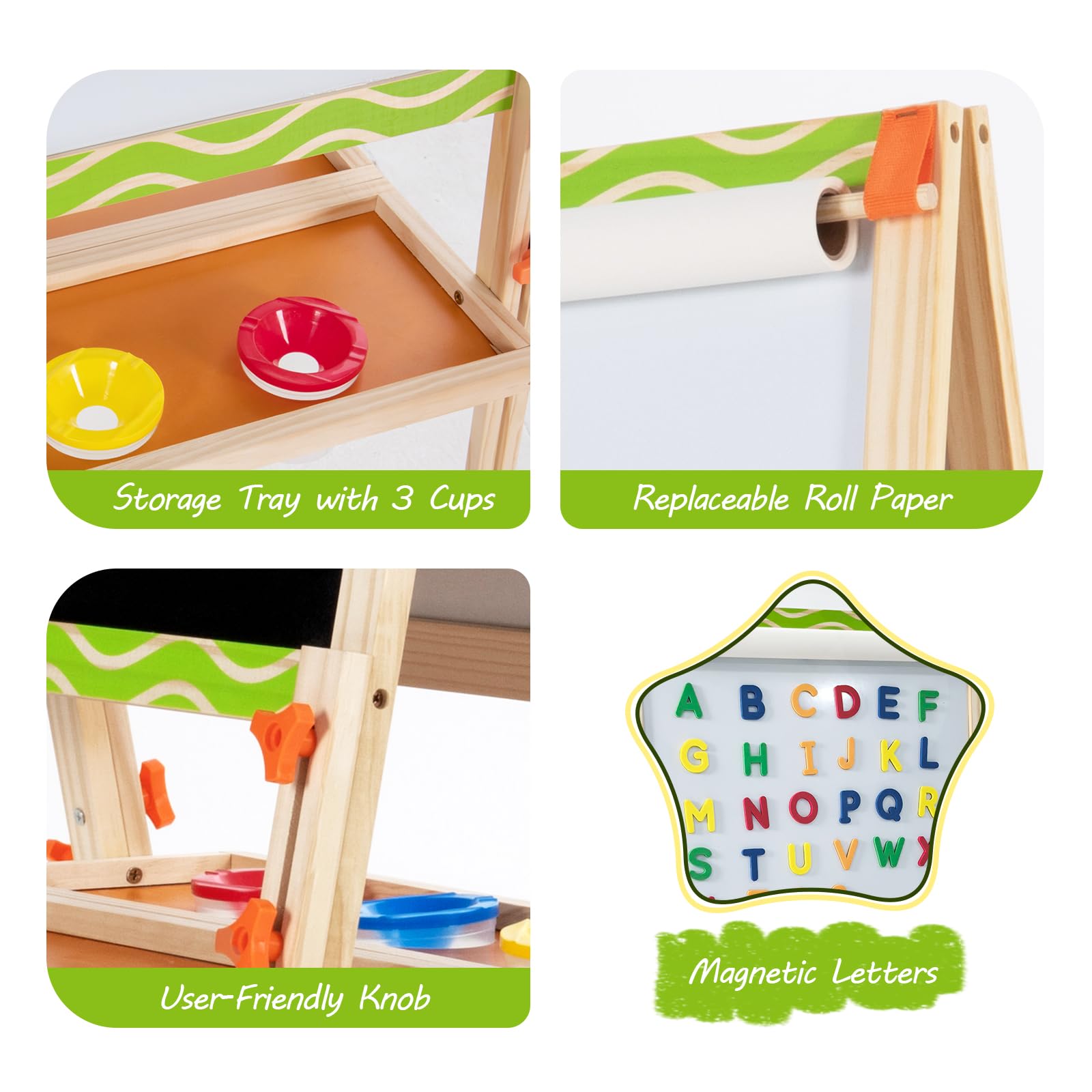 Double-Sided Adjustable Kids Art Easel with Whiteboard and Chalkboard
