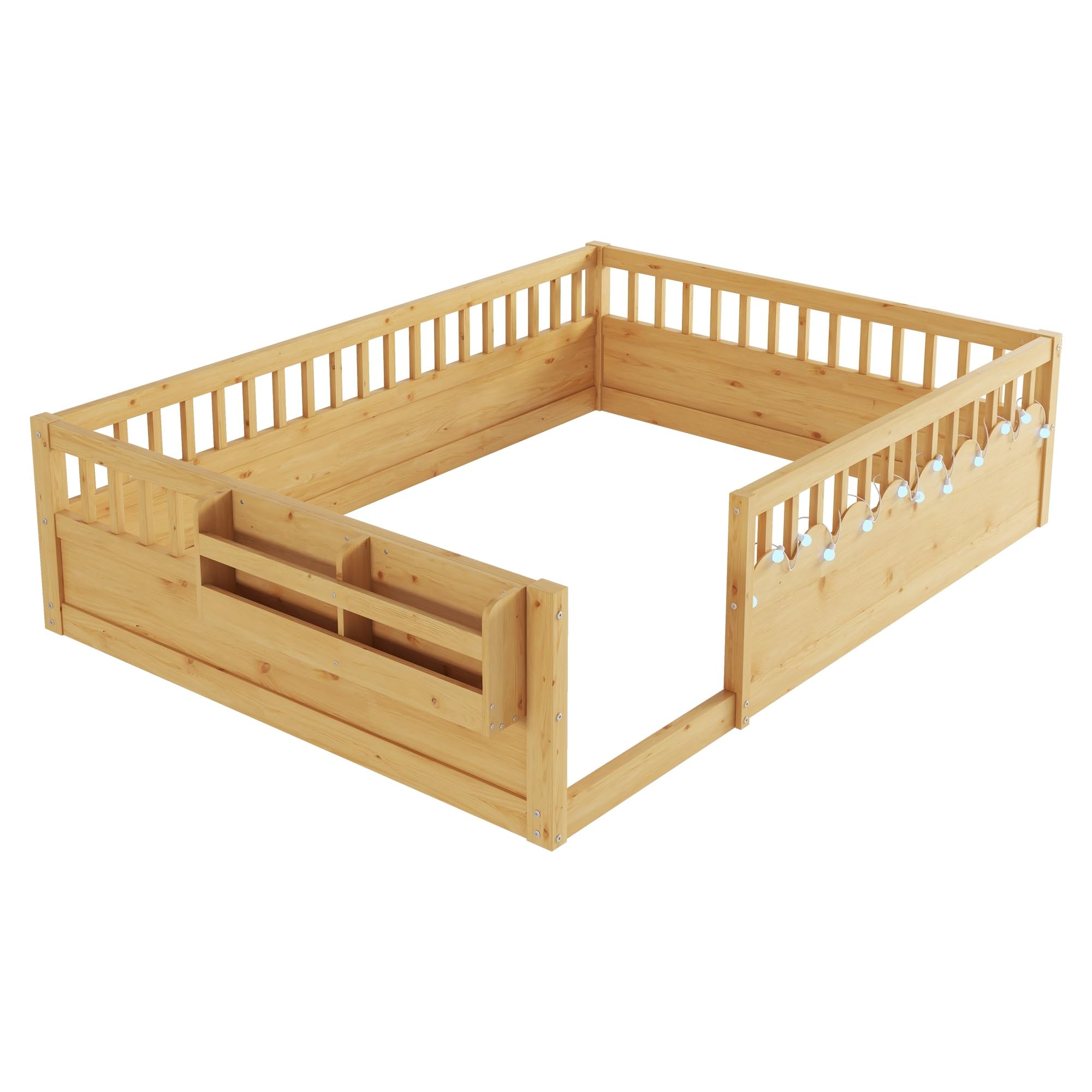 Floor Bed for Kids, Full Size Montessori Beds with High Fence Railings