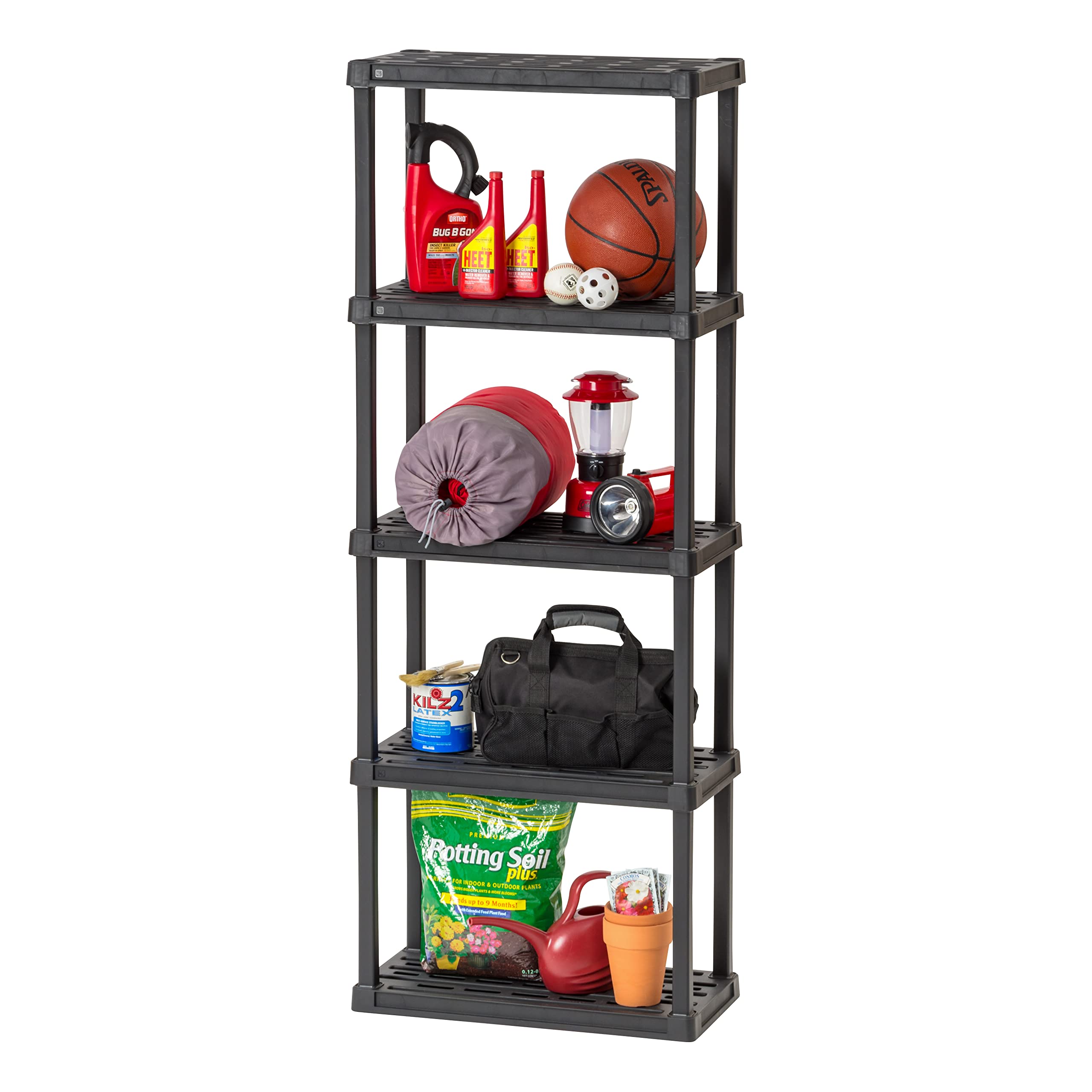 5-Shelf Light Duty Plastic Storage Shelves, 250lb Capacity