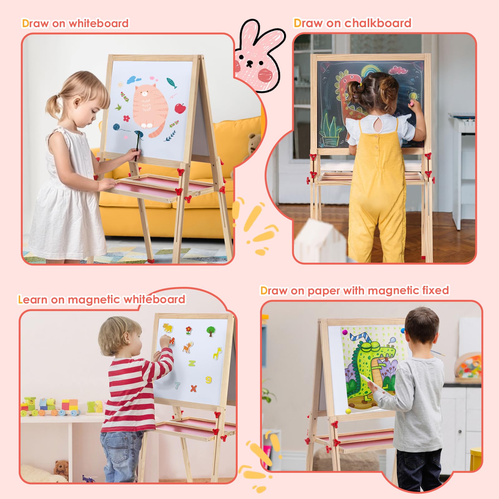 Adjustable Art Easel for Kids, Quick-Fold Kids Easel for Toddlers 3,4,5,6,7,8,9,10 Years, Double Sided Easel with Drawing Accessories, Gift & Drawing Supplies for Boys&Girls