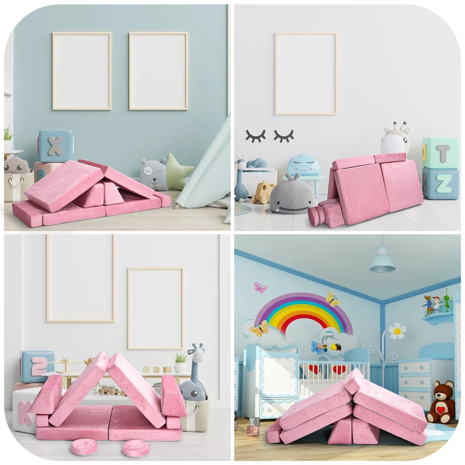Kids Play Couch, 10 Pcs Toddler Sofa, Foam Modularized Convertible Set for Playroom