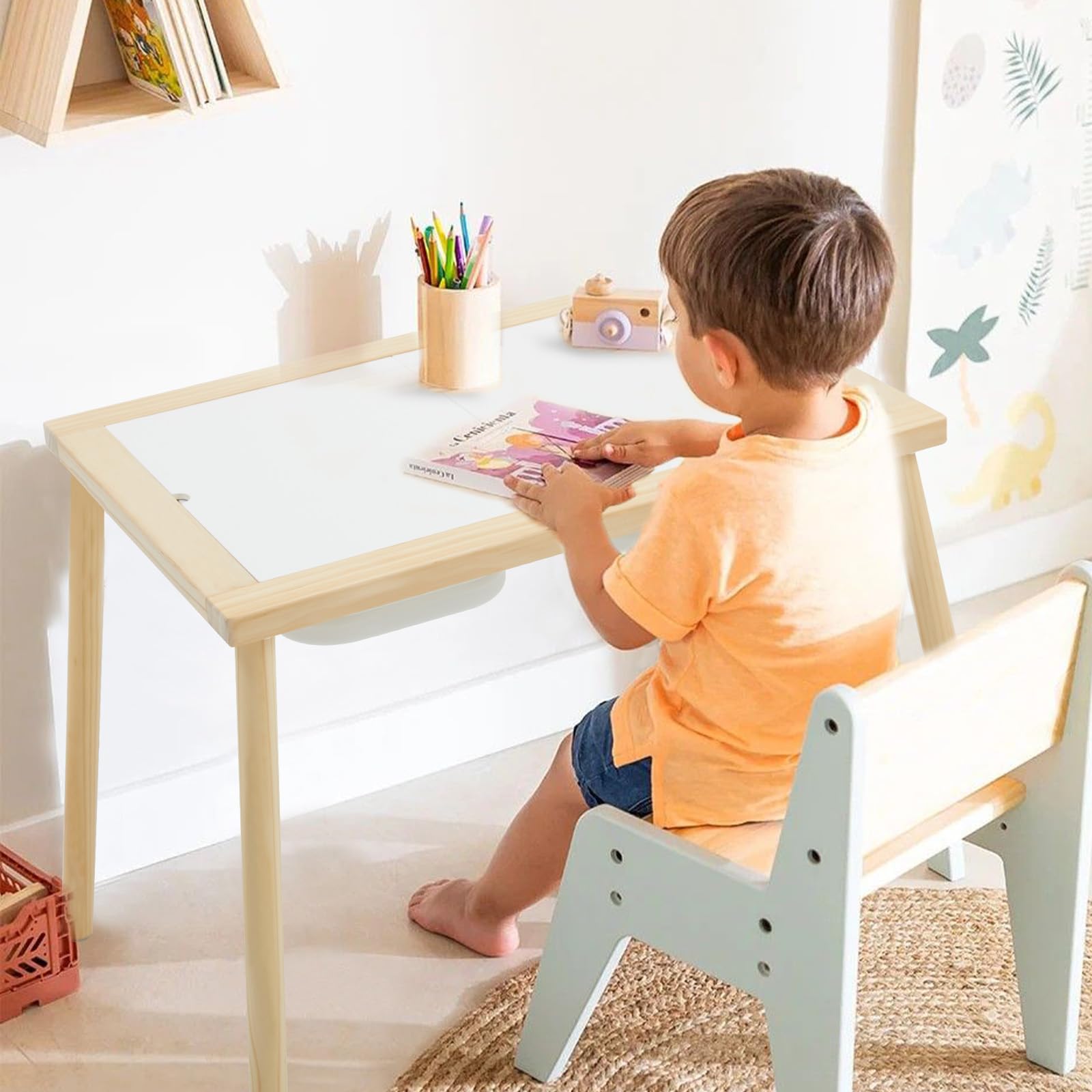 Sensory Table for Toddlers 1-3, Kids Table with 3 Storage Bins Writable Lids