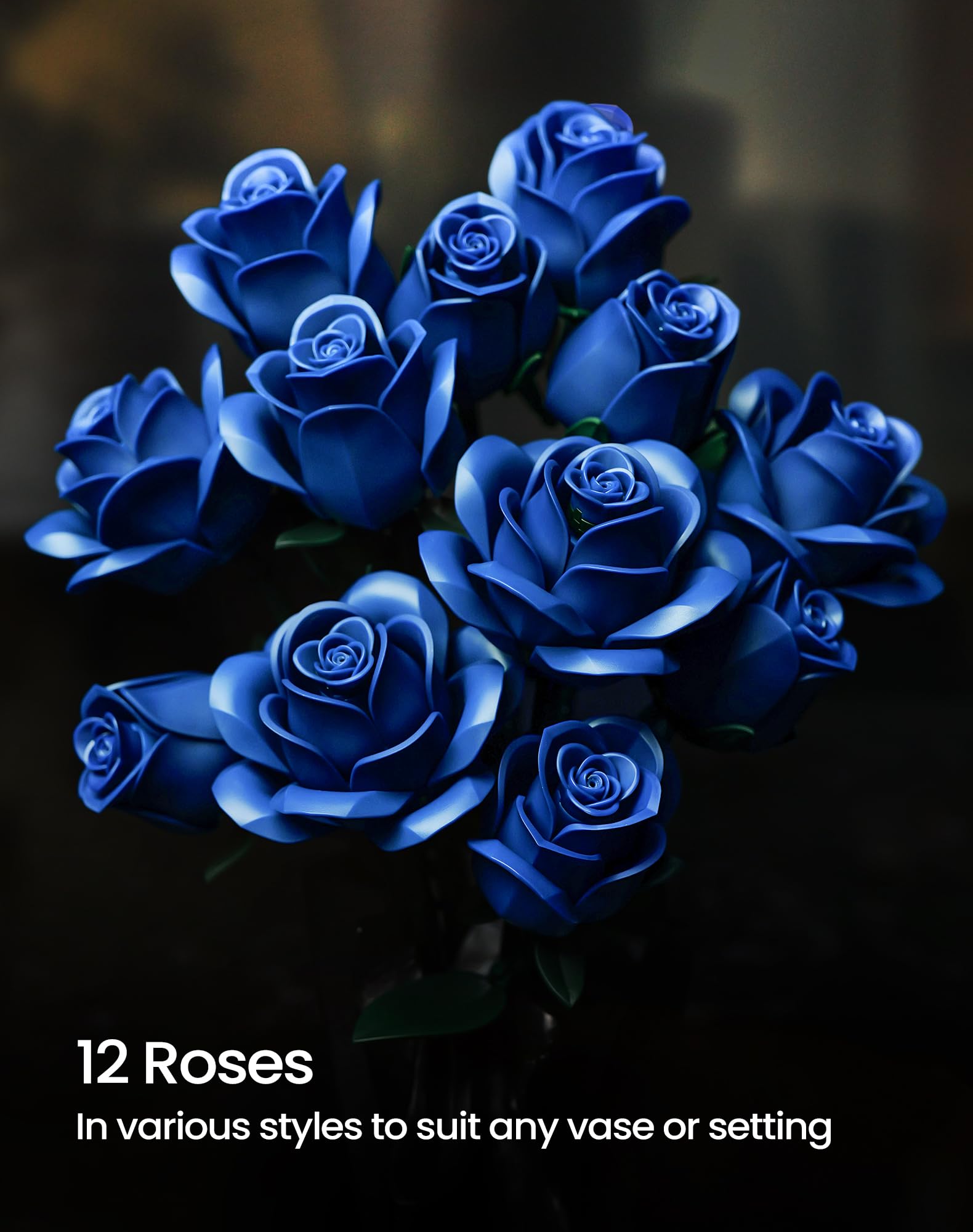 Navy Blue Rose Bouquet Building Set - 12 Piece Botanical Collection