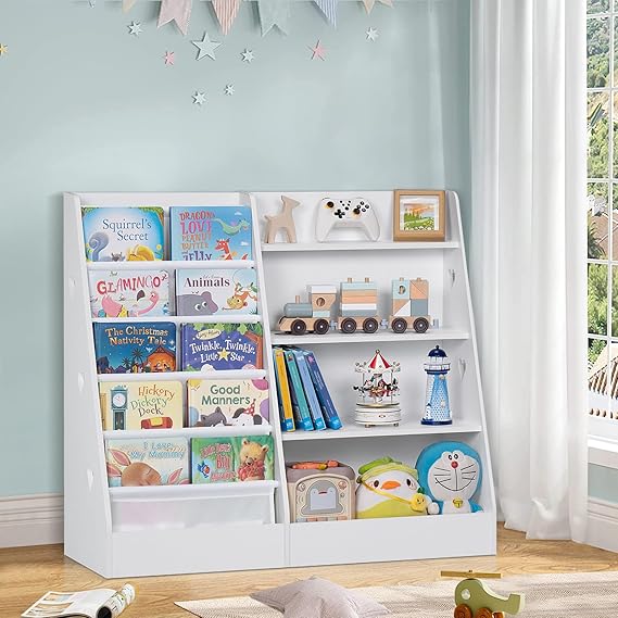 Tier Kids Bookshelf and Storage Organizer, Five Layer Sling Children Bookcase