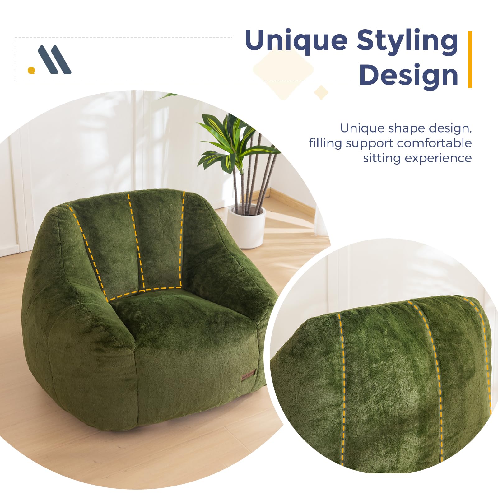 Faux Fur Bean Bag Chair with Back Support