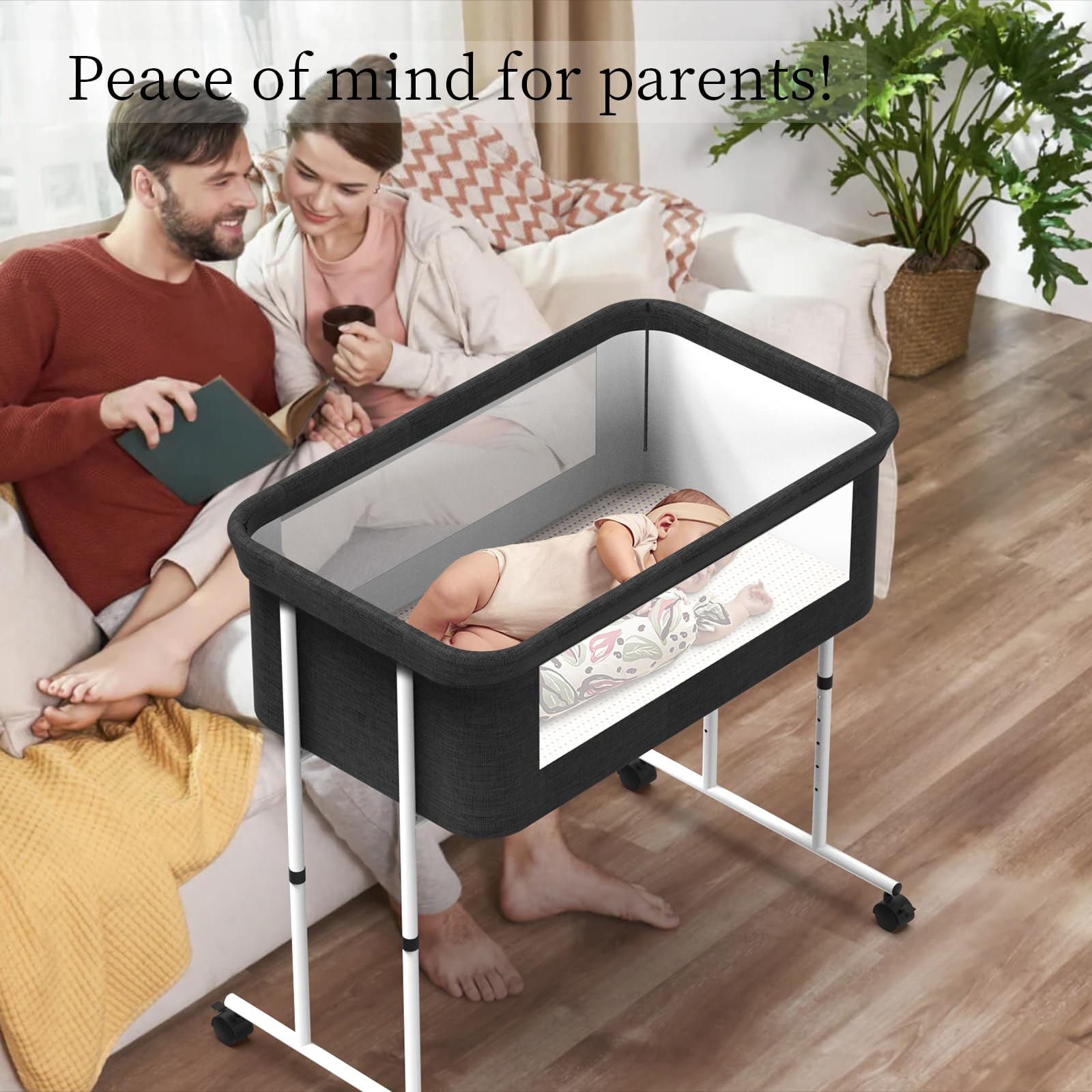Baby Bassinet Bedside Sleeper with Adjustable Heights and Mesh