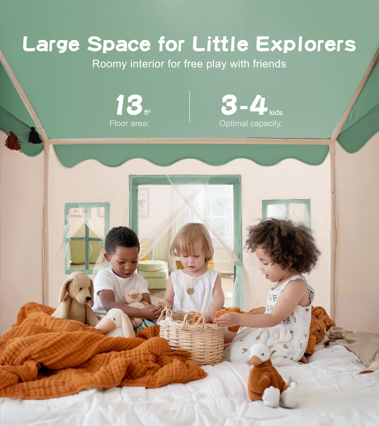 Large Kids Play Tent with Mat and Star Lights
