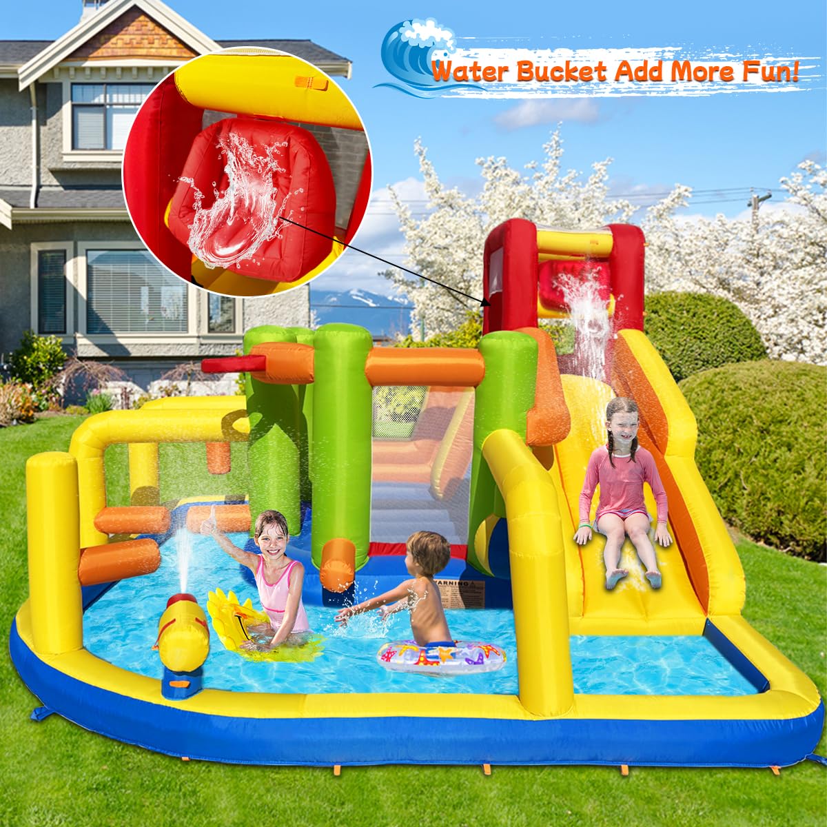 Inflatable Obstacle Bounce House Water Park with Slides and Climbing Wall